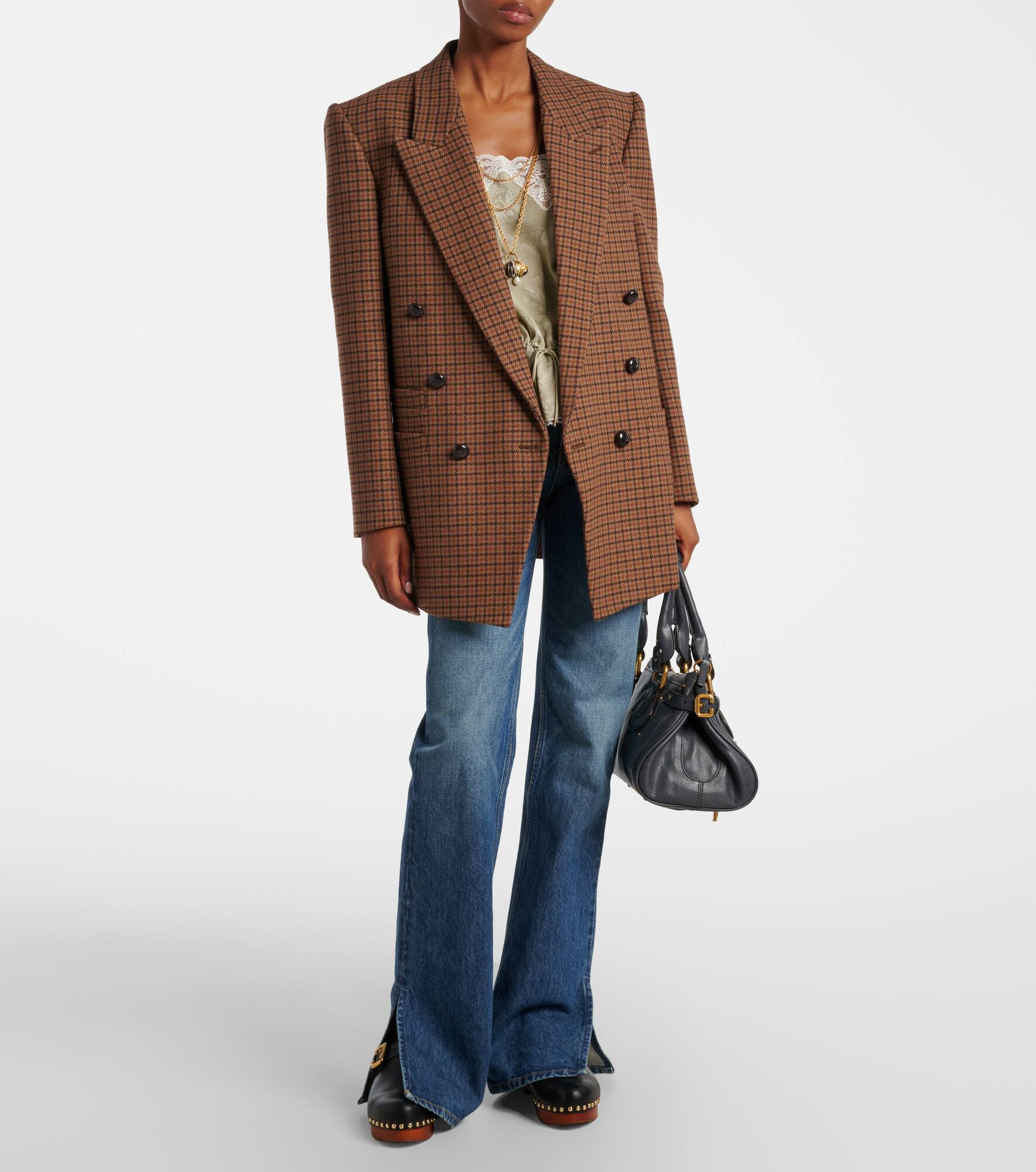 Checked double-breasted wool-blend blazer - 2