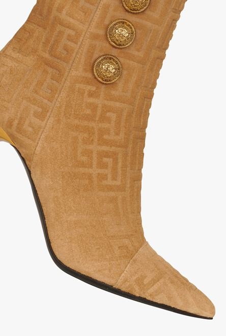 Sand-colored debossed suede Roni ankle boots with Balmain monogram - 5