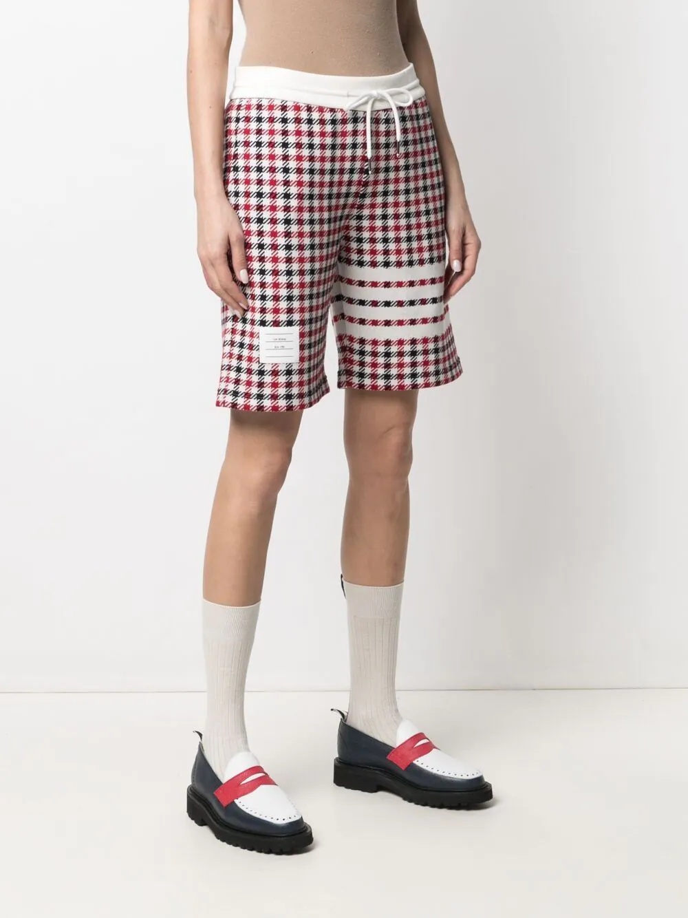 check-pattern logo-patch shorts - 3
