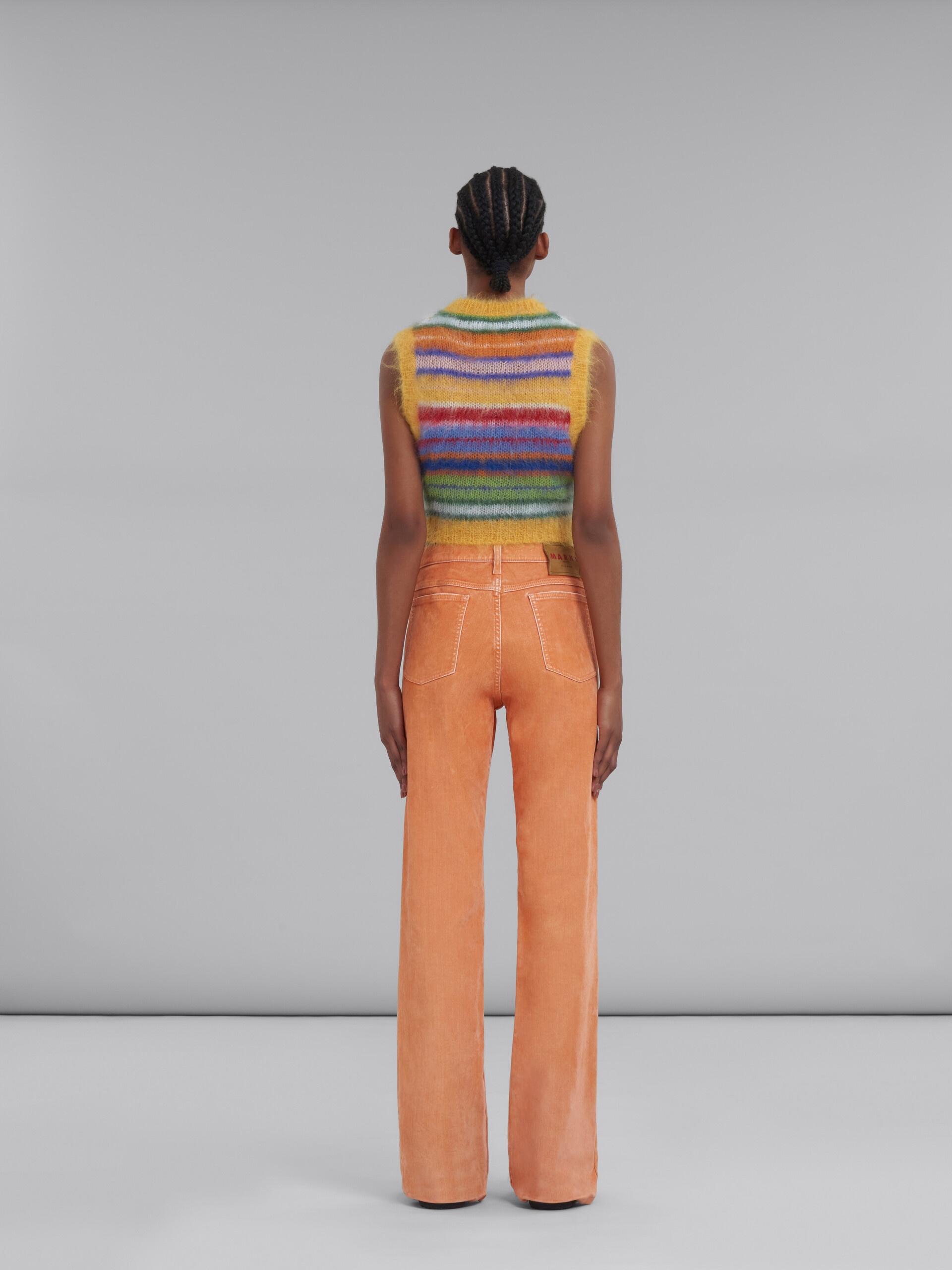 ORANGE FLOCKED DENIM FLARED TROUSERS - 3