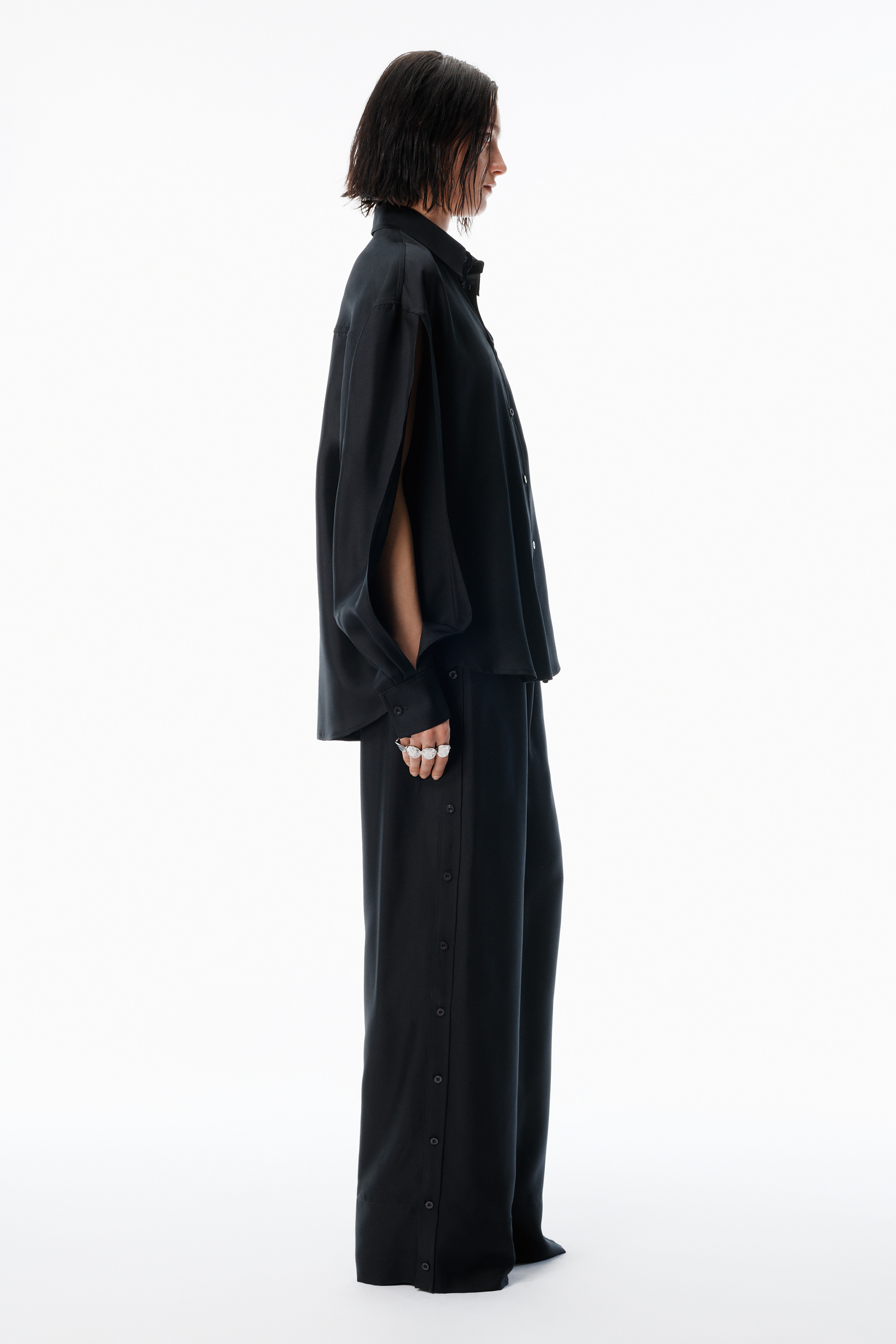 Black Heavy Silk Side Placket Pant - 3