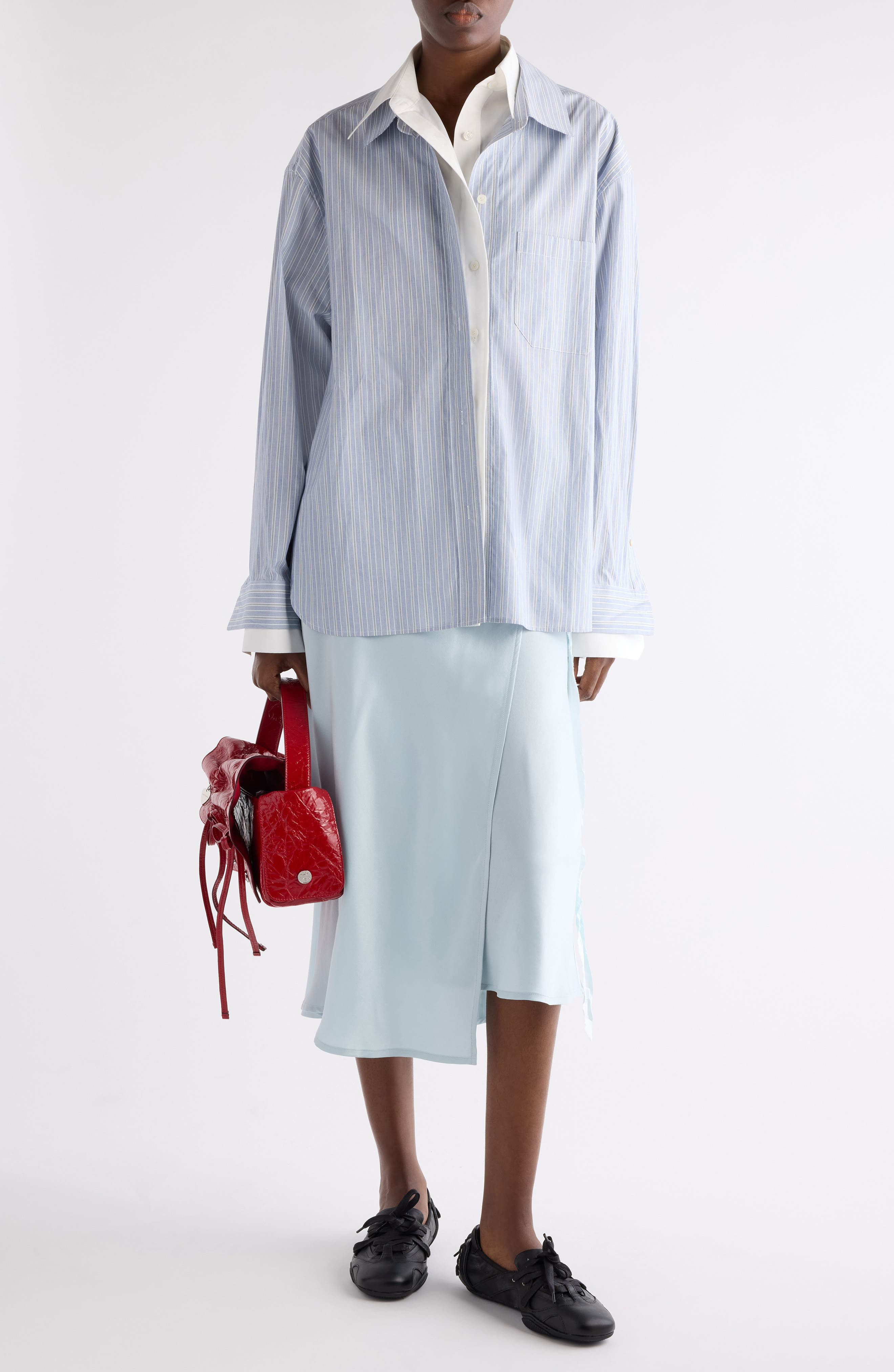 Acne Studios Soublera Layered Stripe Button-Up Shirt in Blue/White at Nordstrom - 2