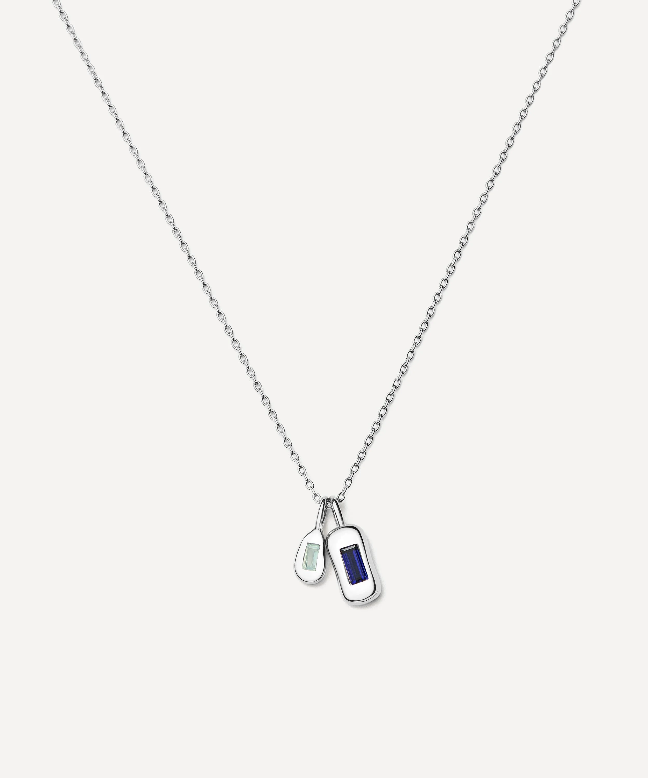 Silver-Plated Molten Gemstone Bean Pendant Necklace - 1