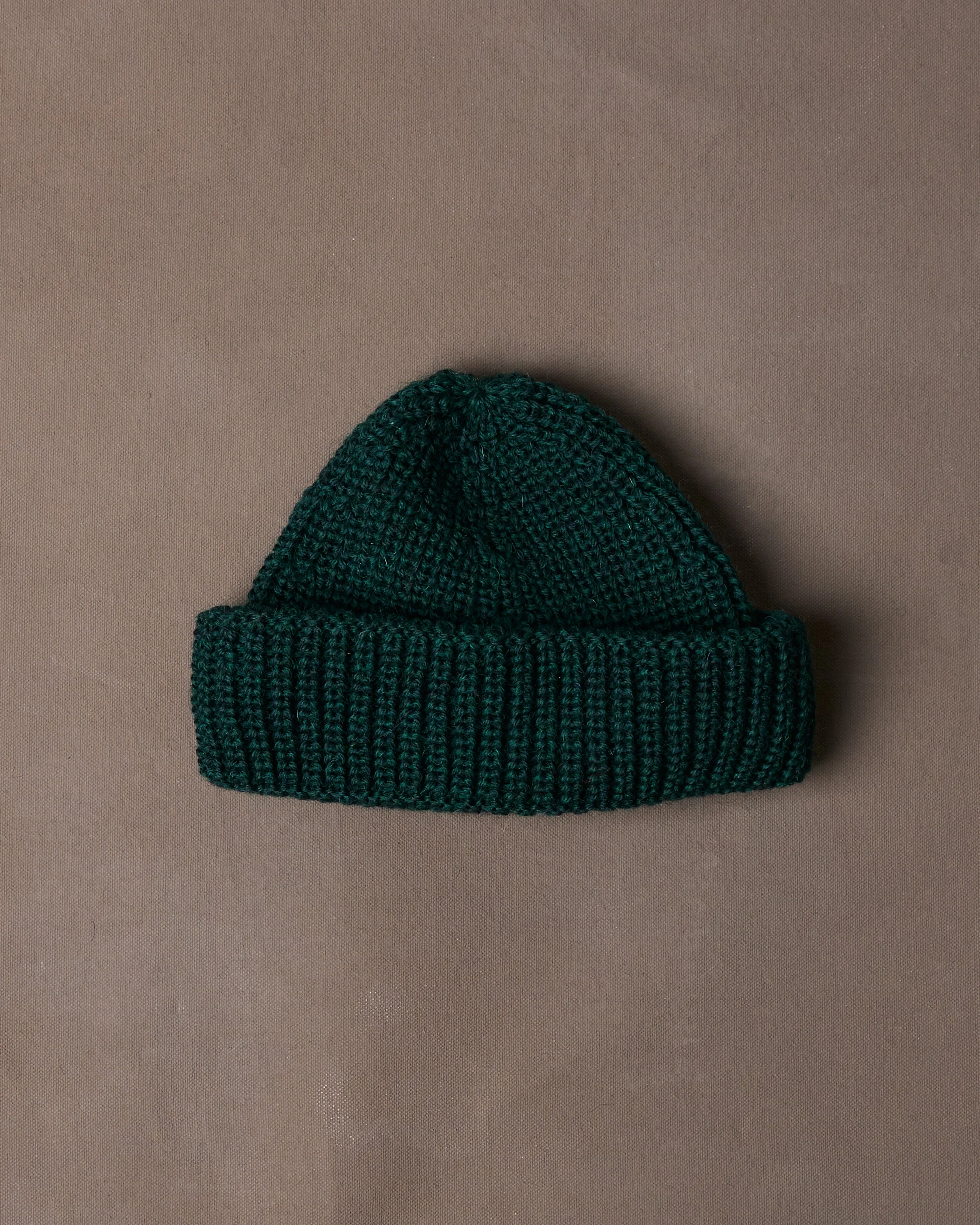 Green Wool Large Rib Knit Cap - 1