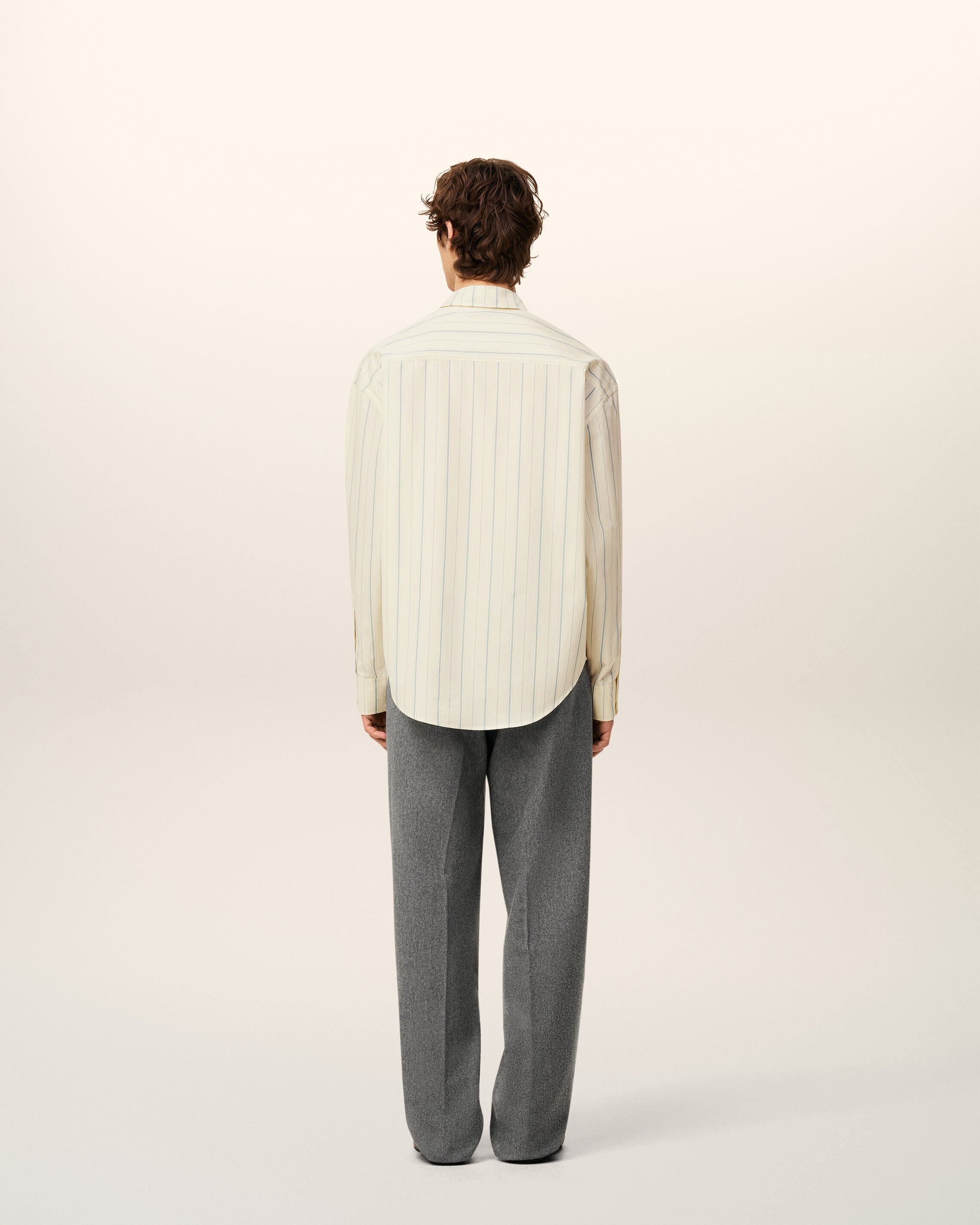 BEIGE COTTON  BOXY FIT STRIPED SHIRT - 5