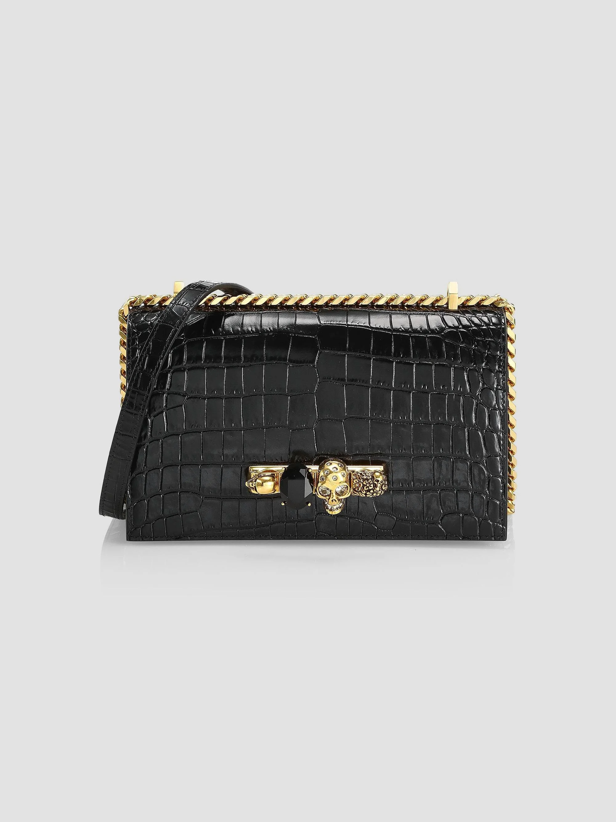 Women's Jewelled Satchel In Leather - Black - 1