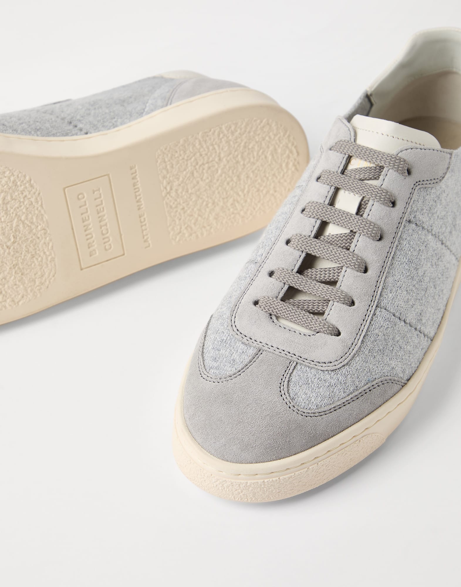 Cotton knit, washed suede and soft calfskin sneakers - 3