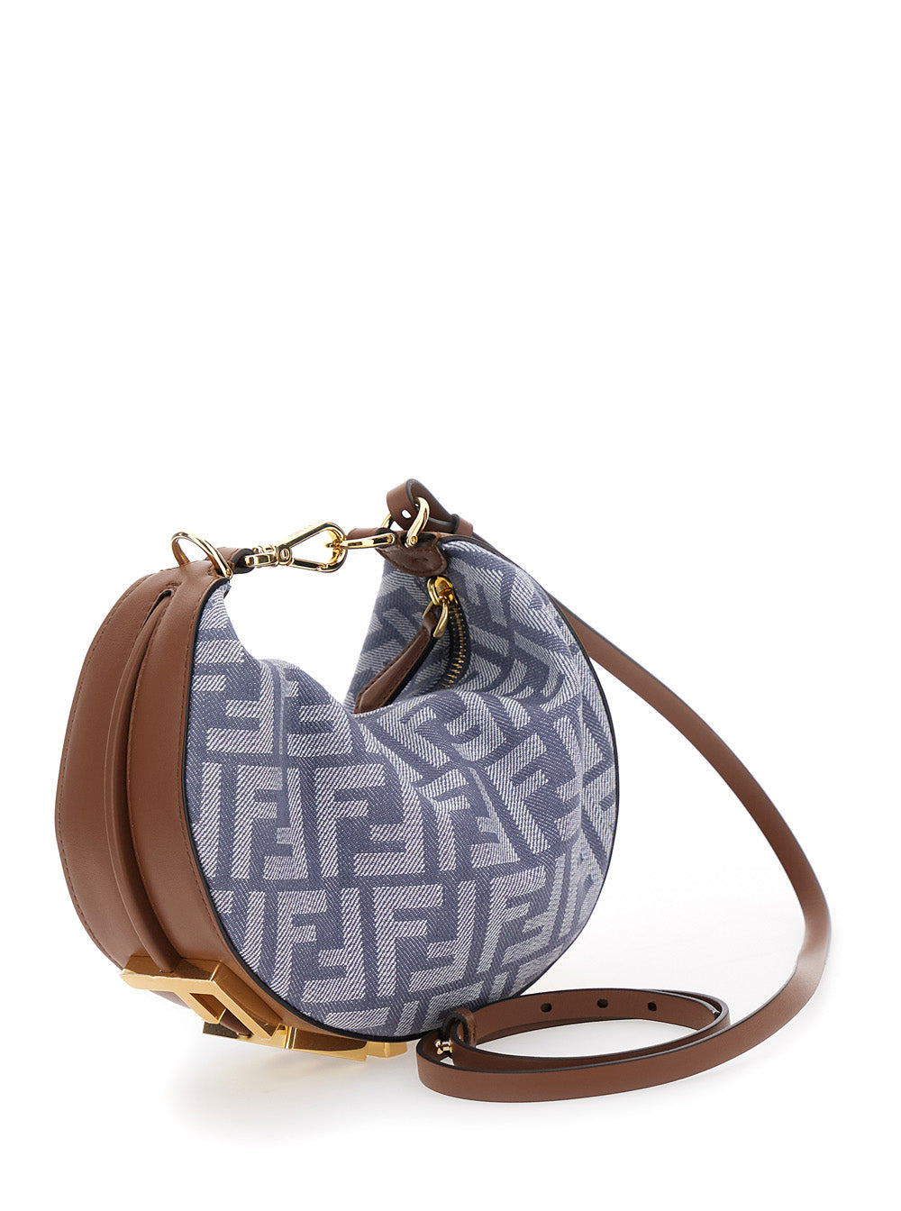Fendi Women 'Fendigraphy' Blue Mini Handbag With Logo Lettering And All-Over Ff Motif In Cotton Blen - 3