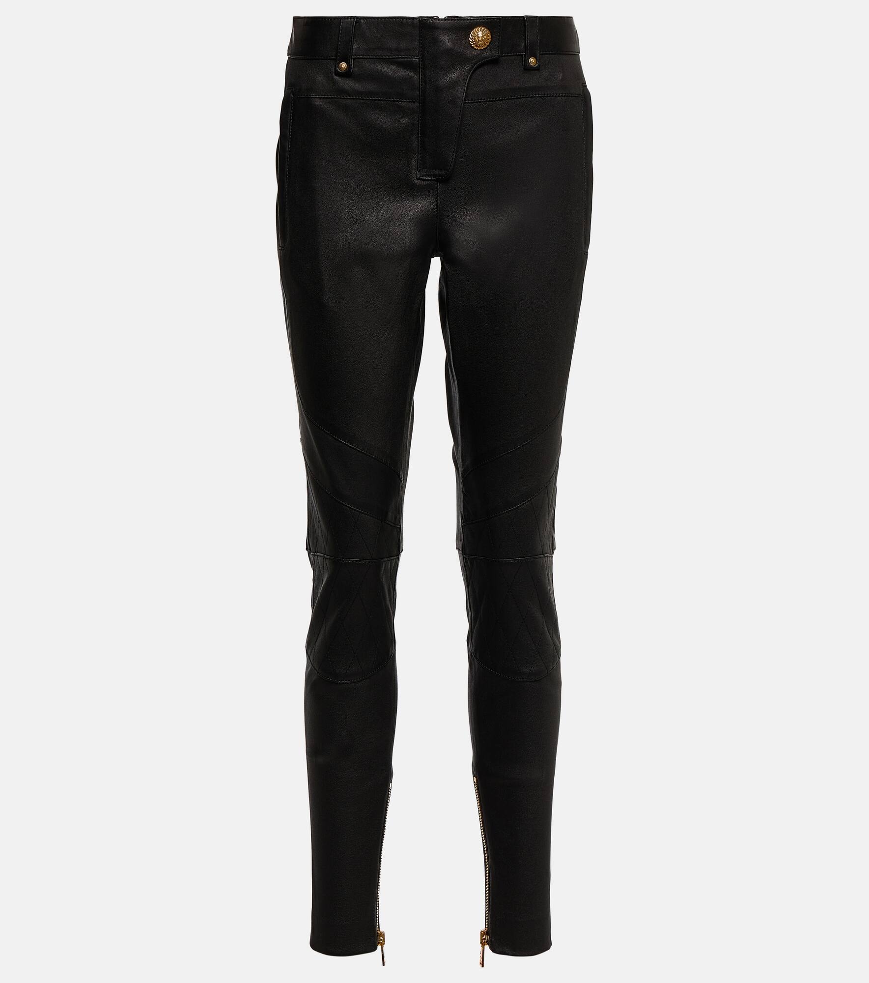 Low-rise leather skinny pants - 1