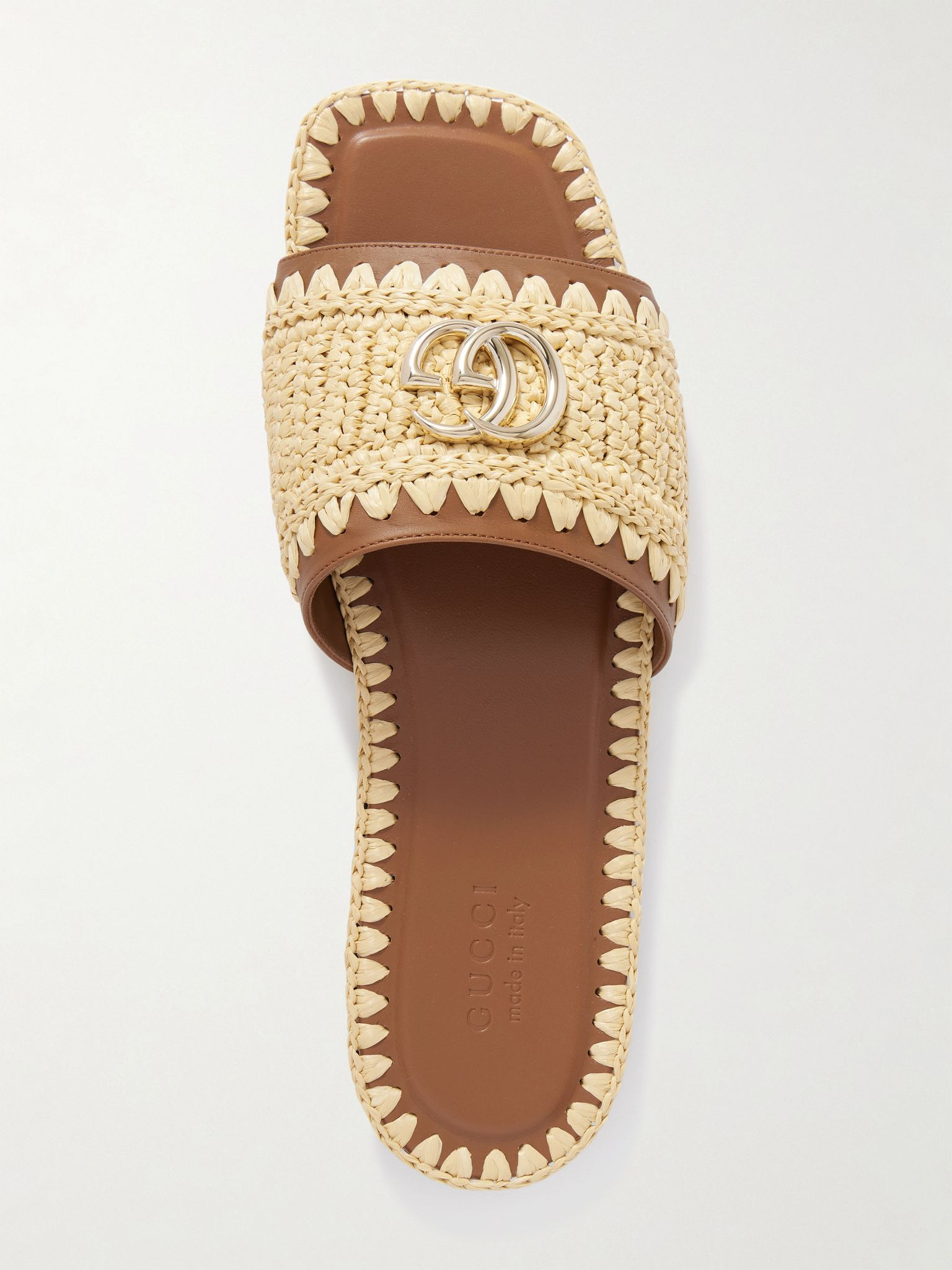 Marmont GG leather and raffia slides Neutral - 5