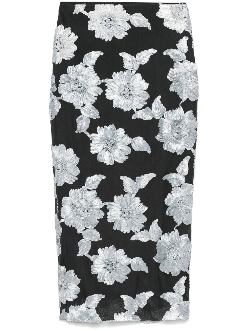 floral-mesh pencil skirt - 1