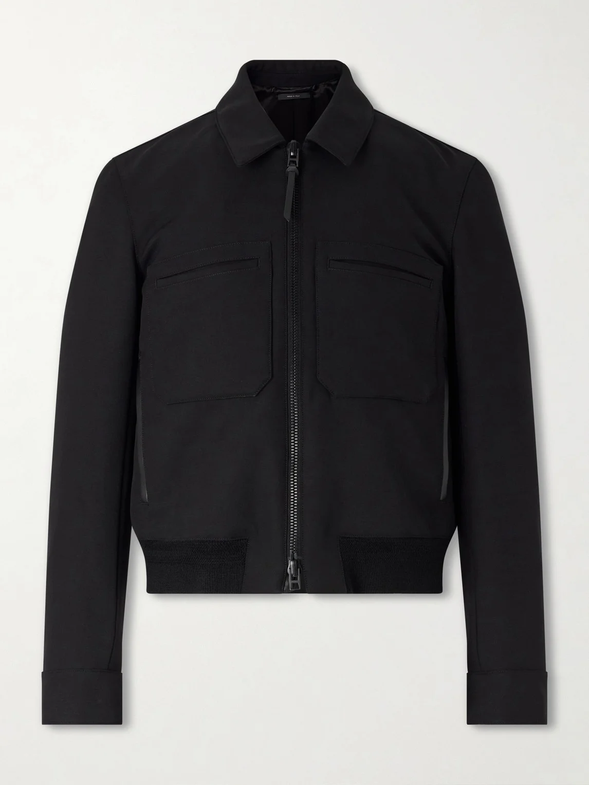 Leather-Trimmed Wool and Silk-Blend Jacket - 1