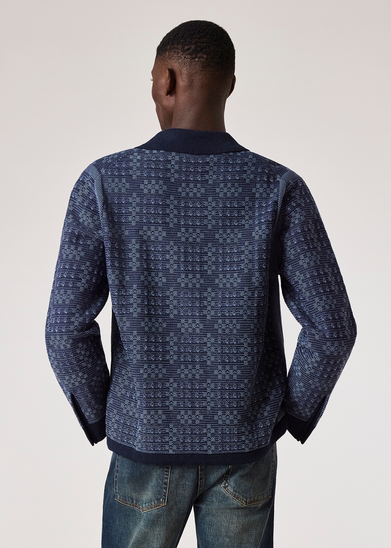 Navy Geo Cotton Cardigan - 5