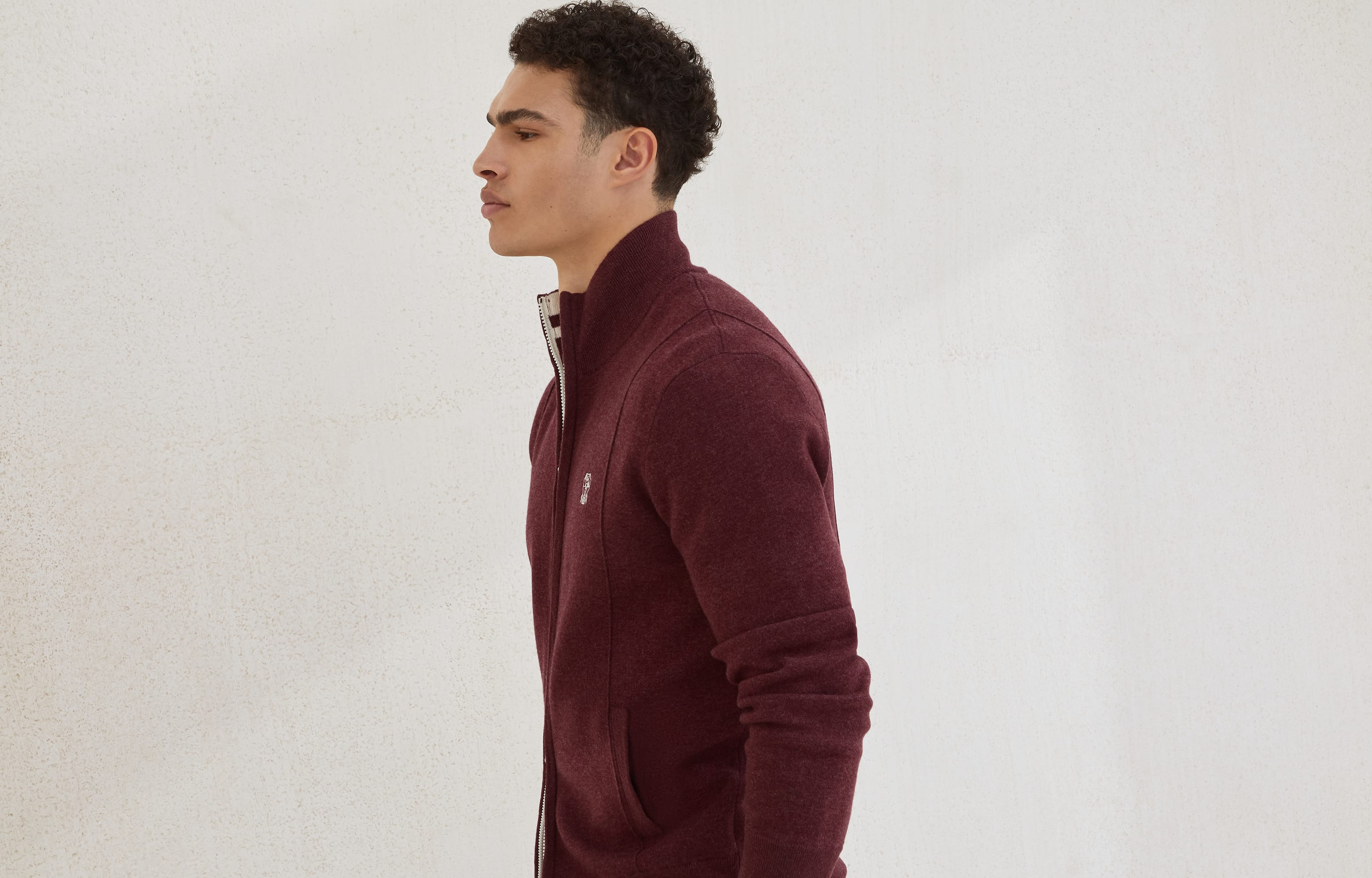 Cashmere double knit cardigan with zipper and logo - 6