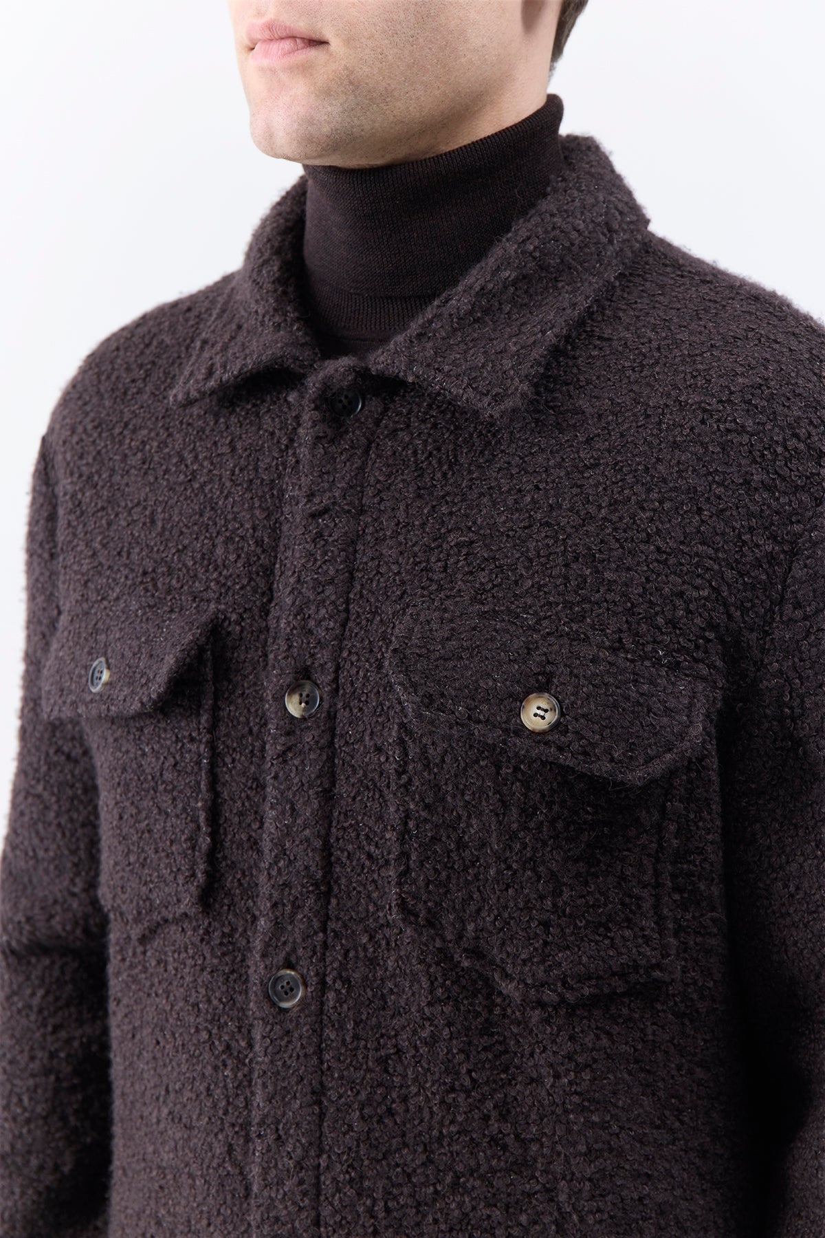 Fargo Overshirt in Chocolate Recycled Cashmere Boucle - 5