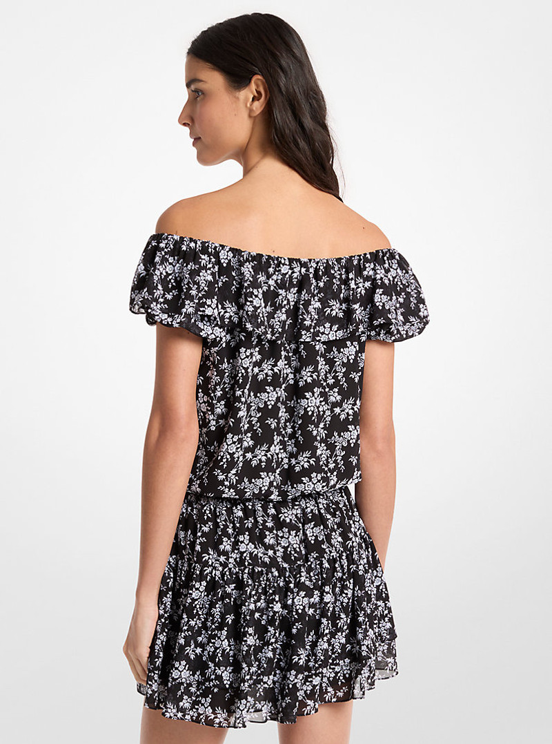 MICHAEL KORS Floral Print Georgette Off-The-Shoulder Dress outlook