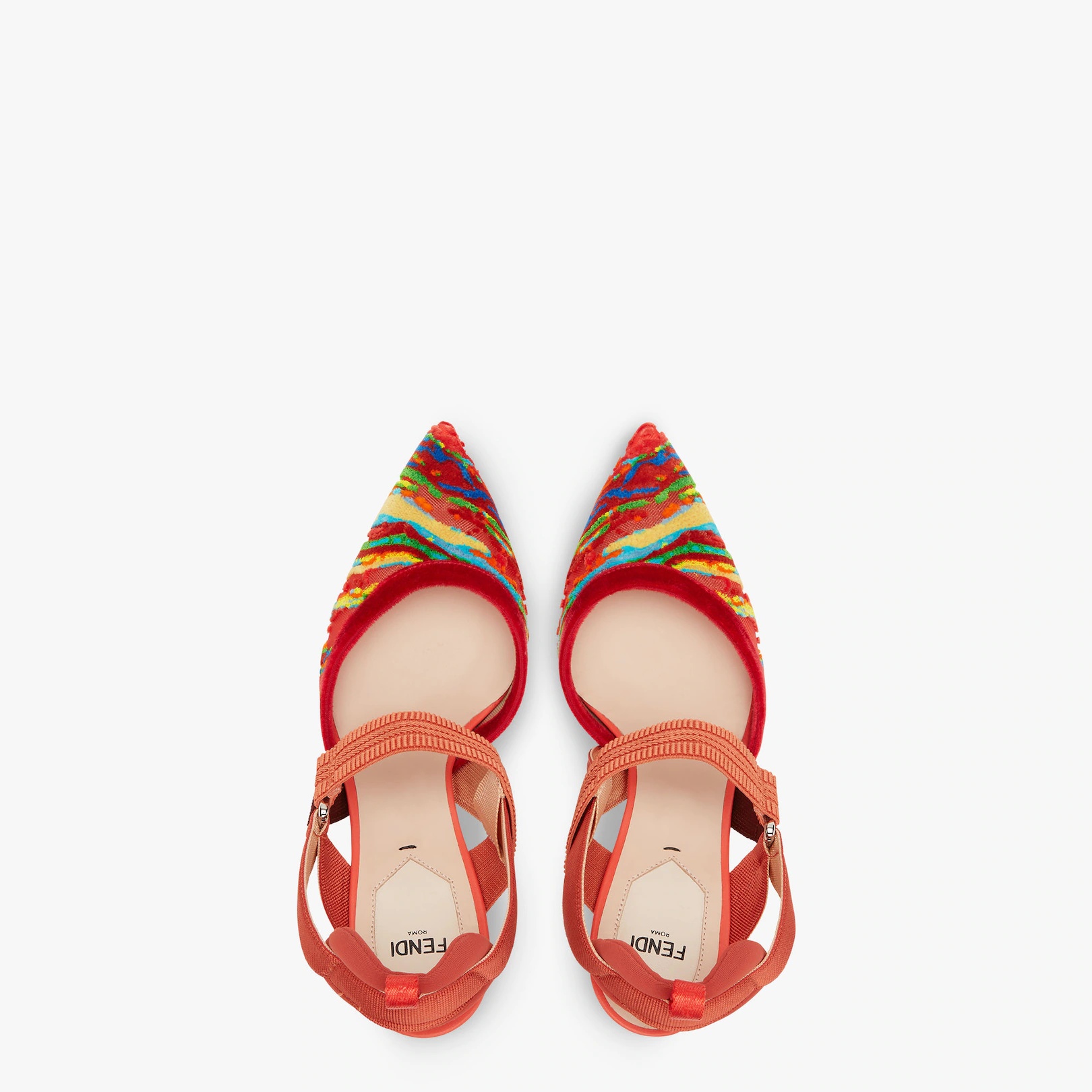 Red mesh and embroidery high-heeled slingbacks - 4
