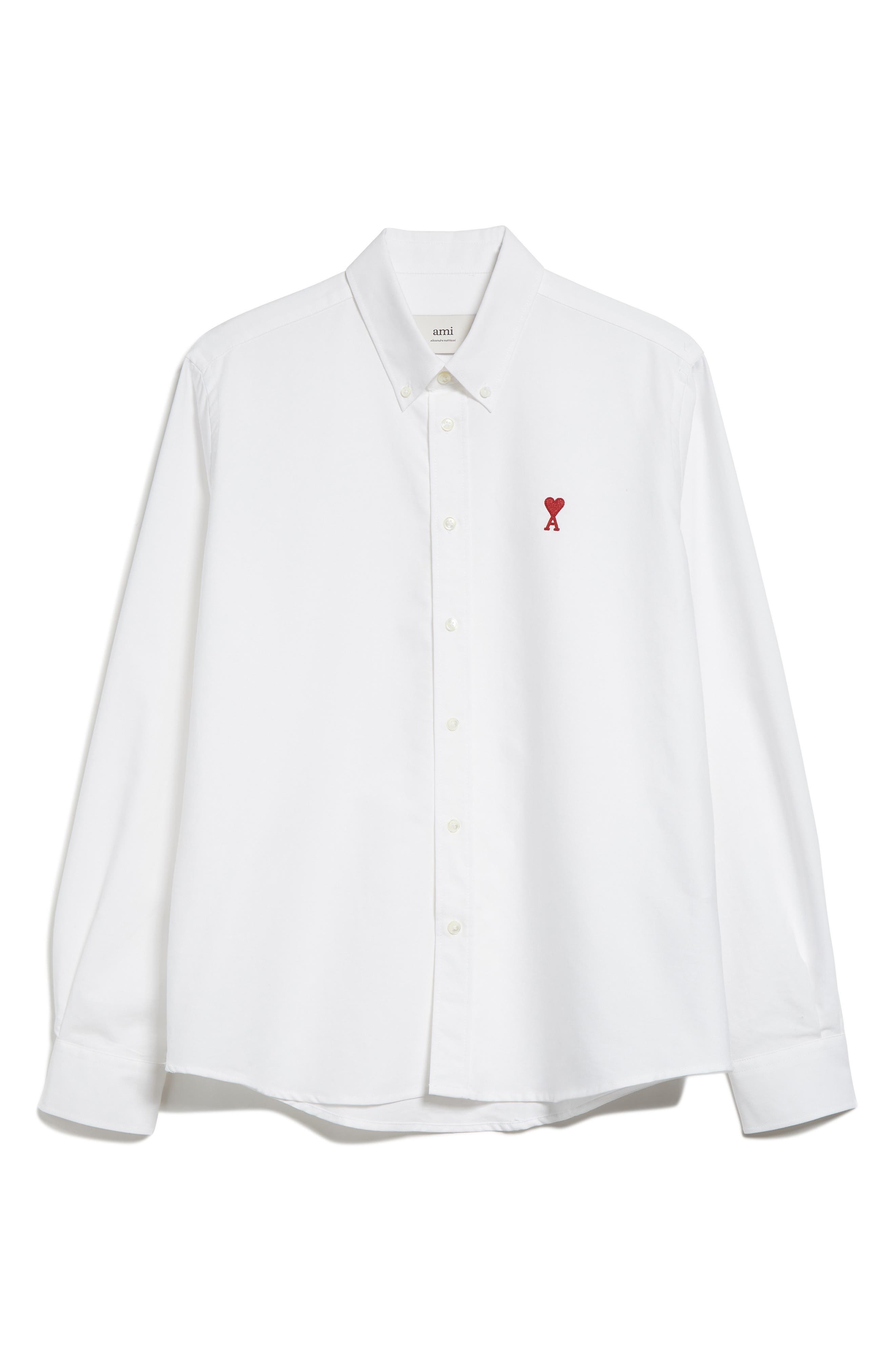 AMI PARIS Ami De Coeur Cotton Oxford Button-Down Shirt in 168 Blanc Naturel at Nordstrom - 5