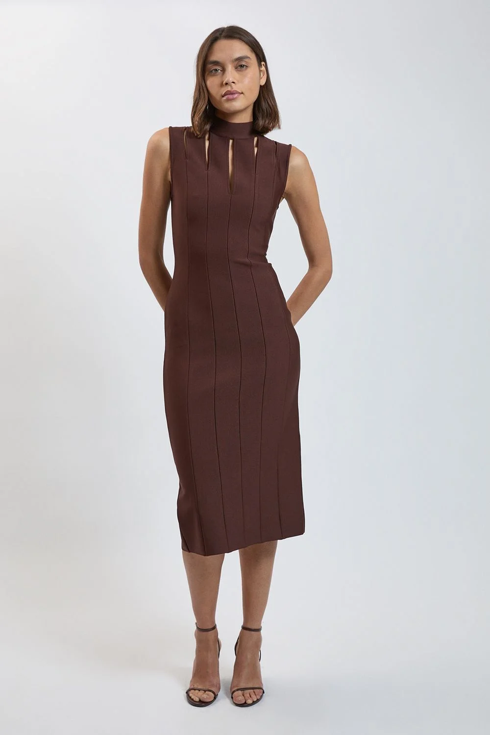 Bandage Figure Form Cut Out Knitted Midi Dress - 1