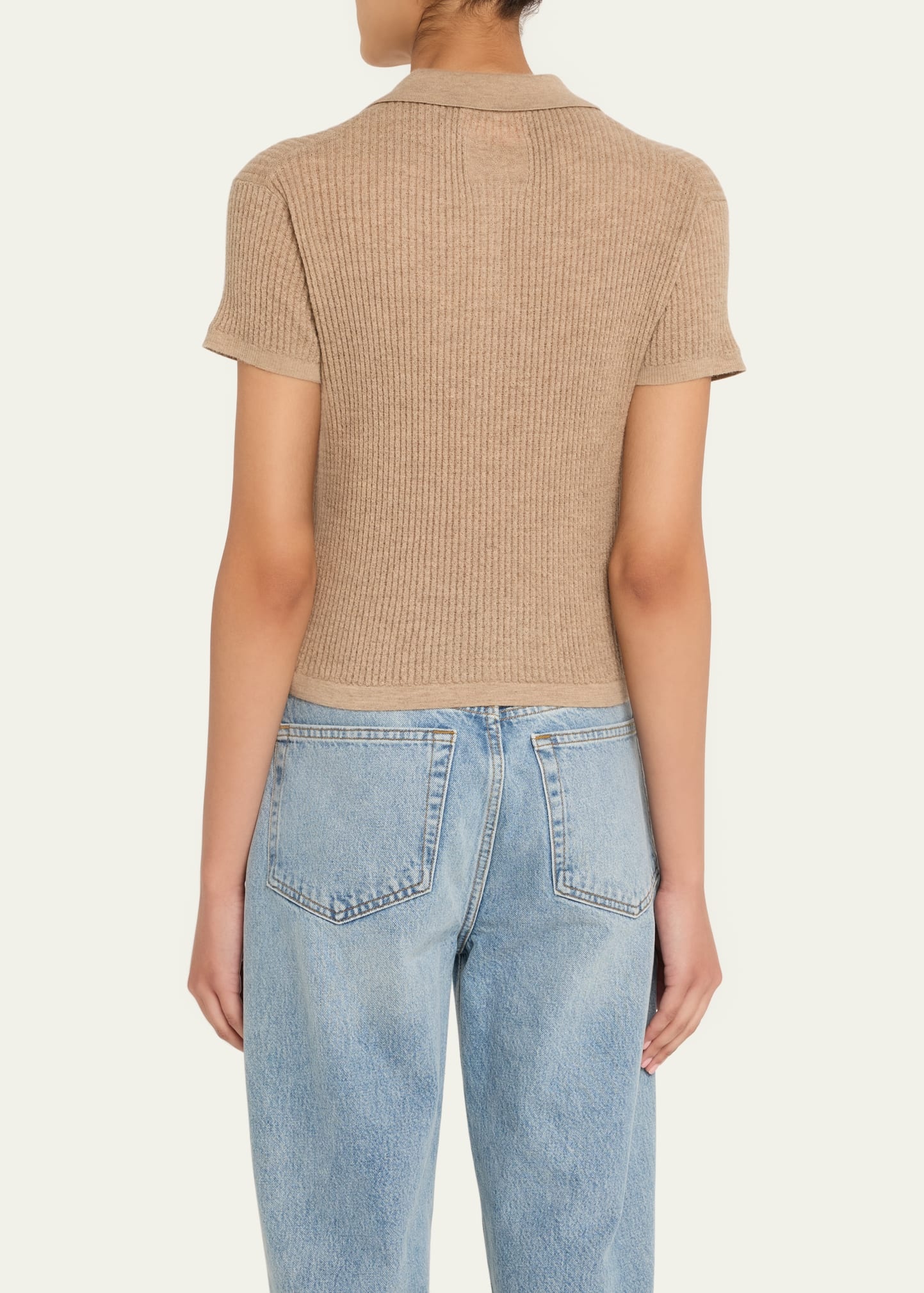 Cashmere Short-Sleeve Shrunken Polo Sweater - 3