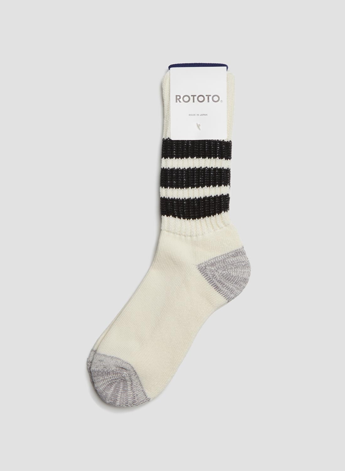 Rototo Coarse Ribbed Oldschool Crew Sock in Black - 1