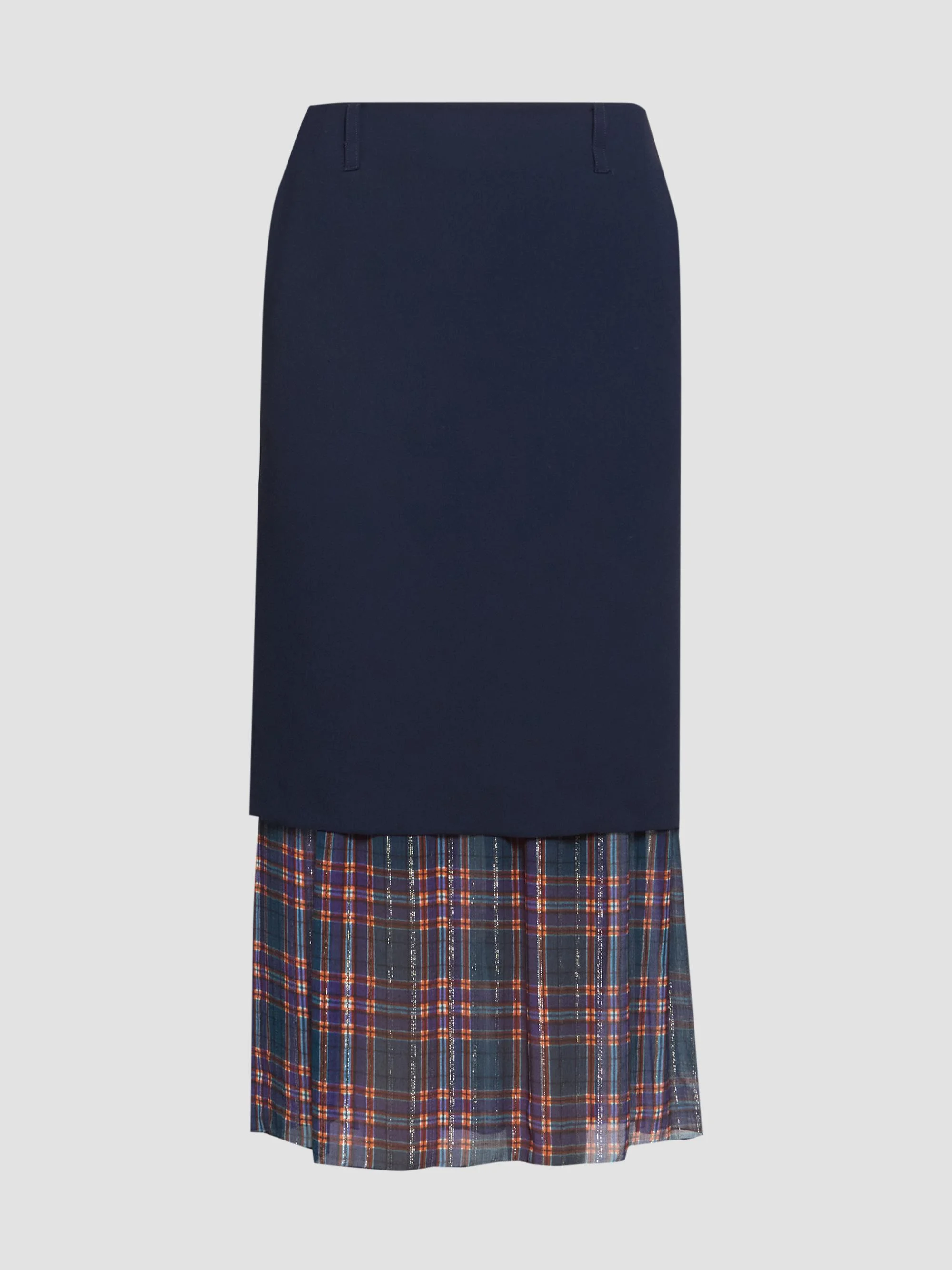 Women's Sentista Bis Layered Check-Trimmed Midi Skirt - Navy - 1