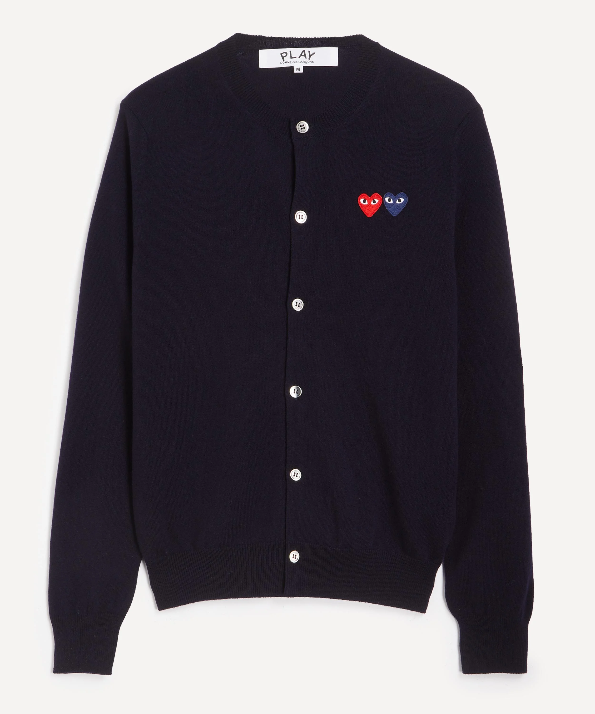 Navy Round-Neck Double Emblem Wool Cardigan - 1