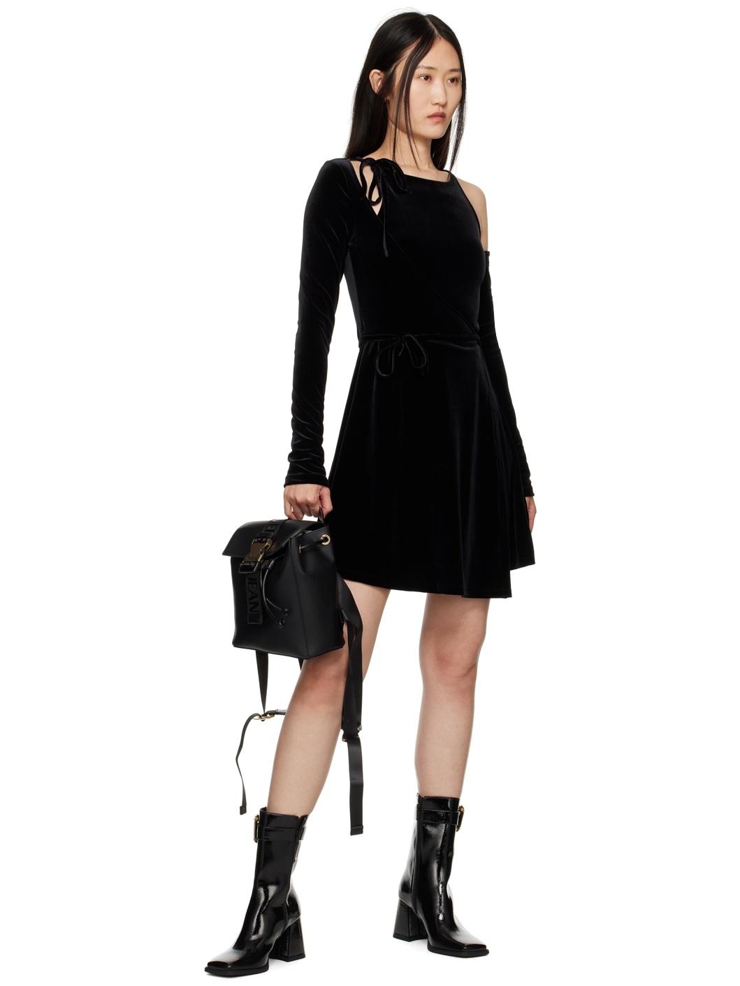 Black Open Shoulder Minidress - 4