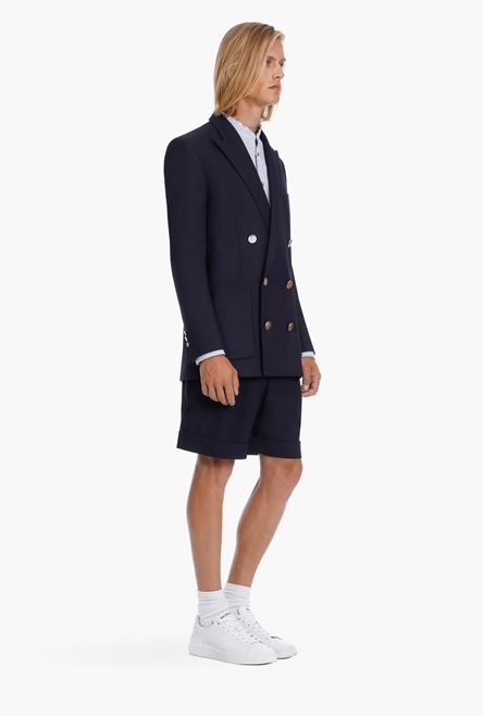 Navy blue wool blazer with double-breasted silver-tone buttoned fastening - 7
