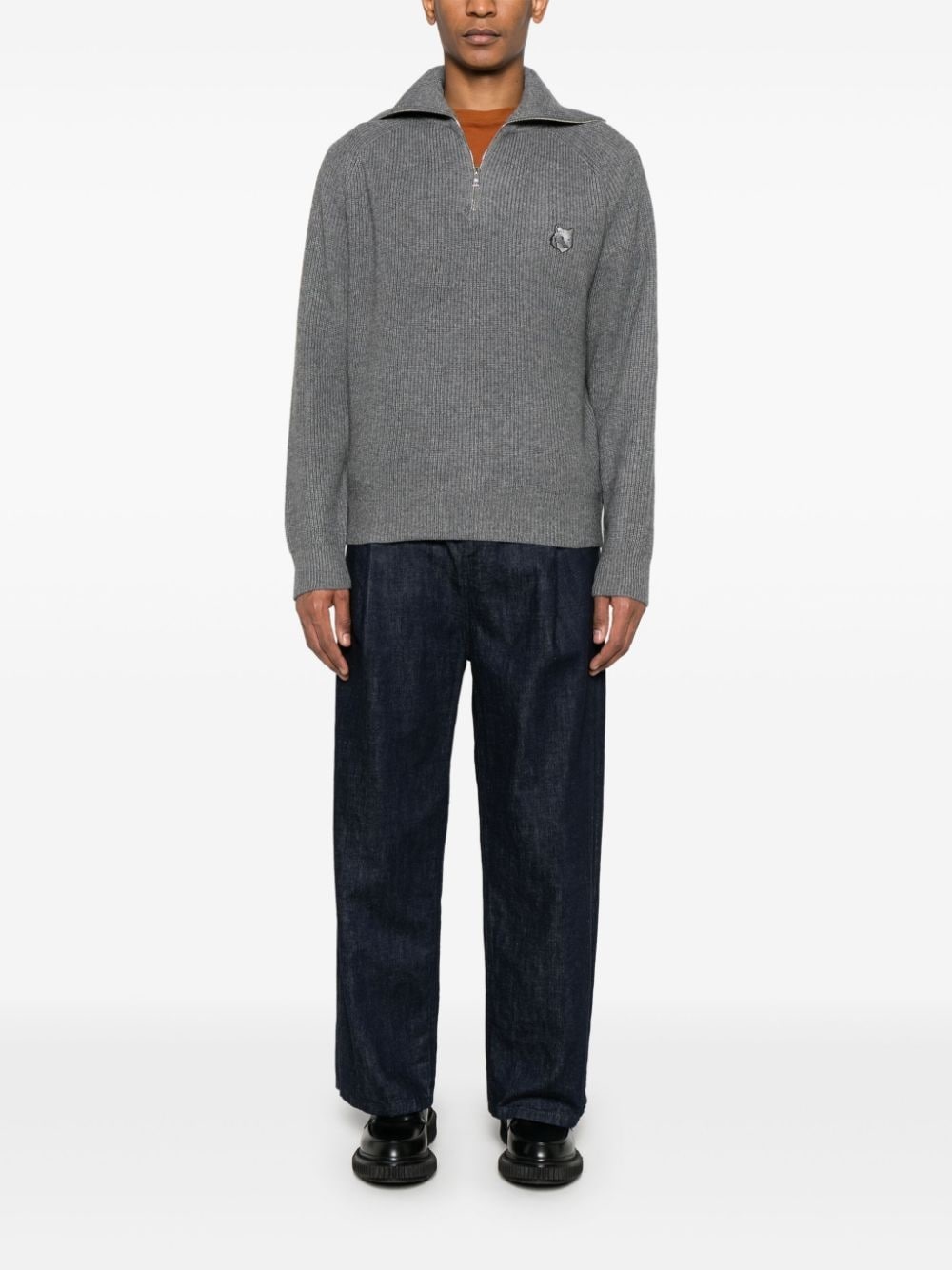 Bold Fox Head-patch ribbed sweater - 2