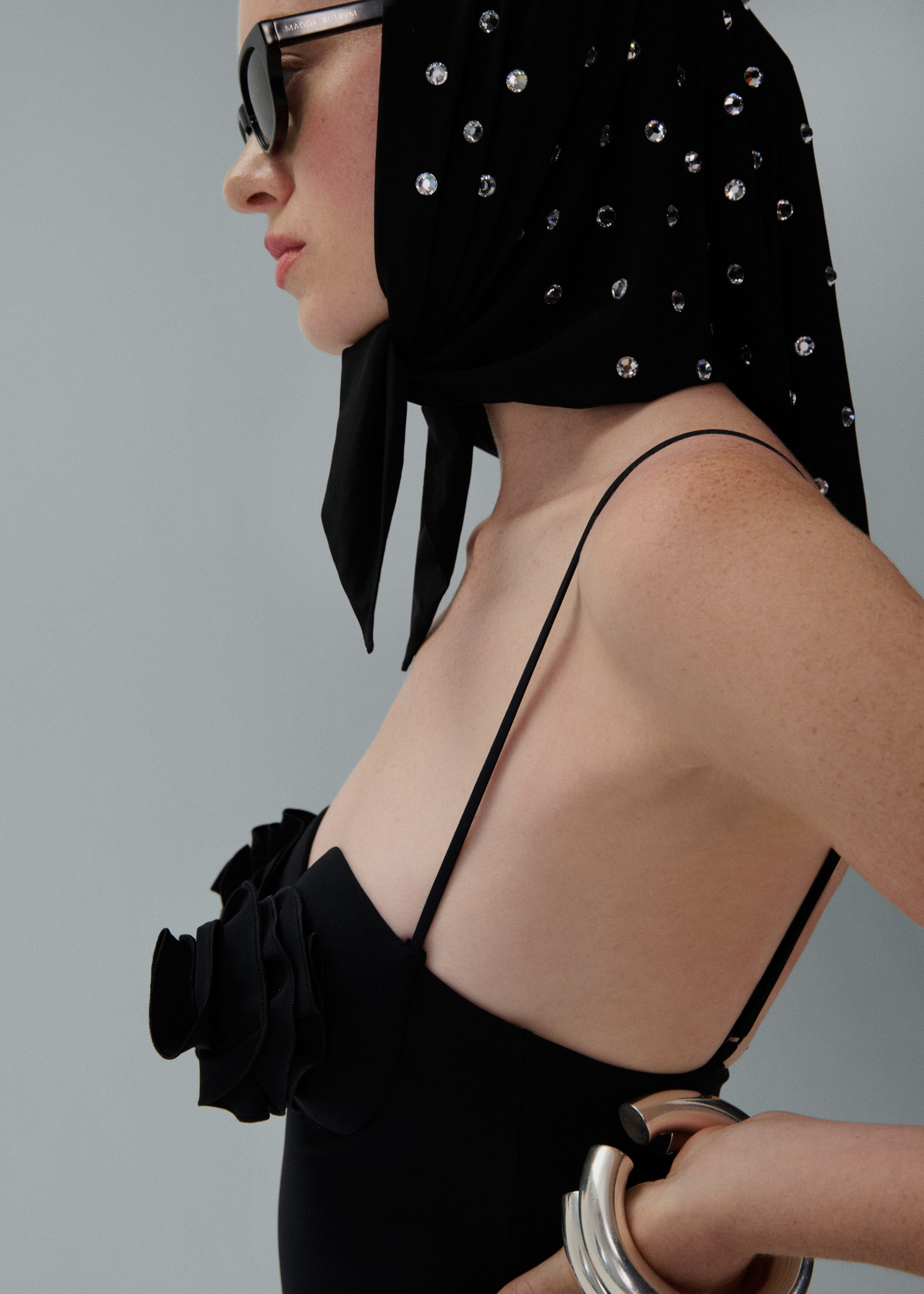 3D flower retro bustier swimsuit in black - 5