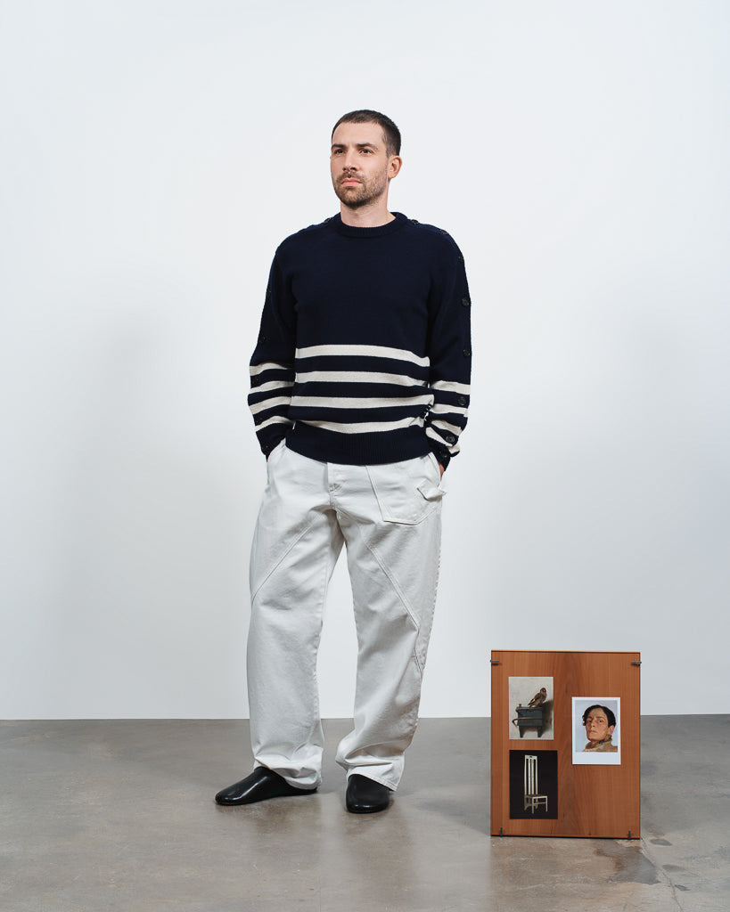 BUTTONED SLEEVE BRETON JUMPER IN NAVY - 5