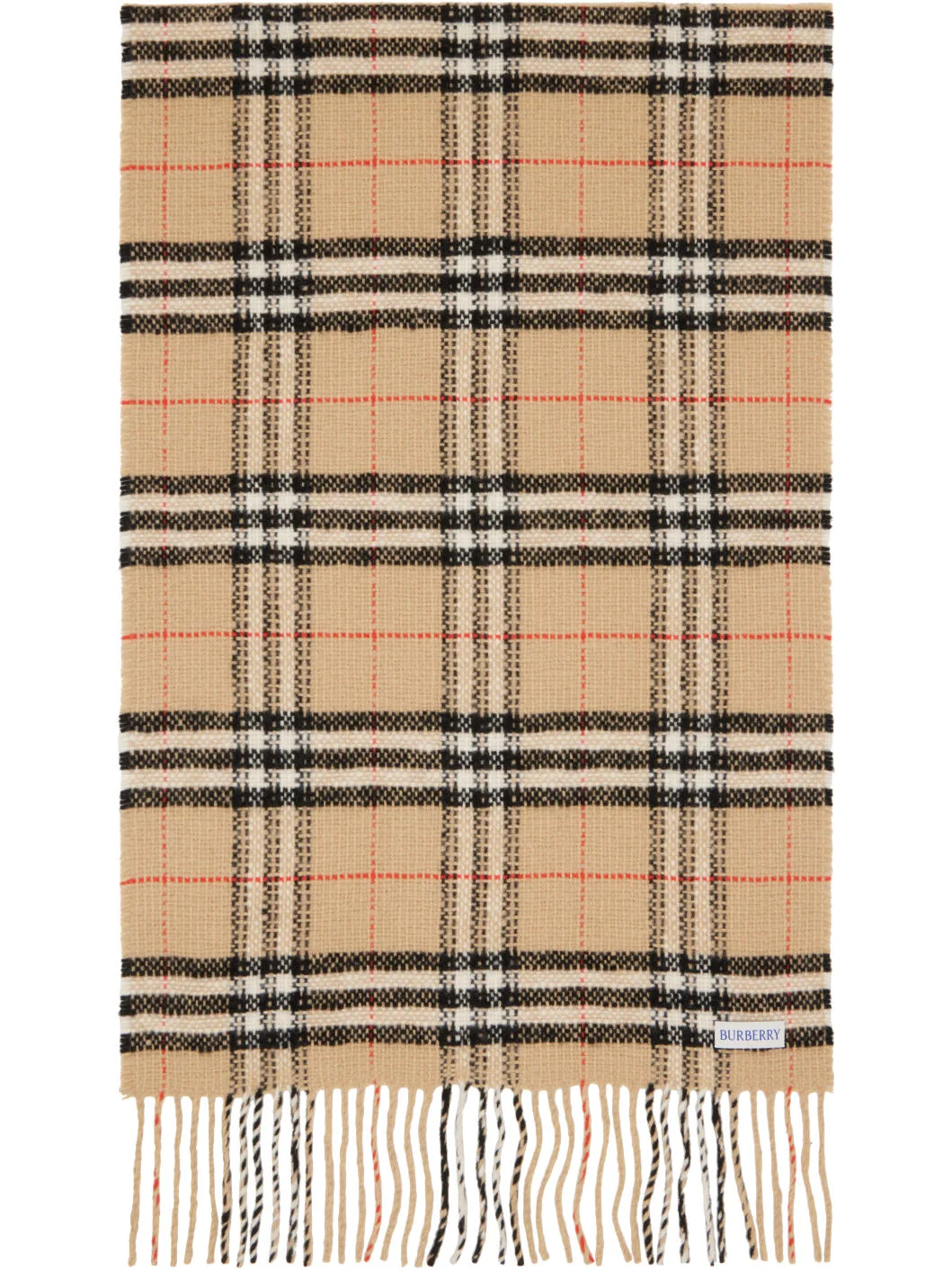 Beige Check Wool Cashmere Scarf - 1