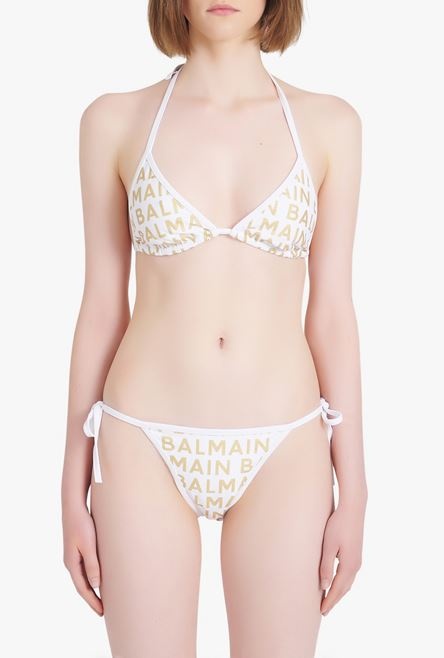 White and gold bikini with Balmain monogram motif - 6