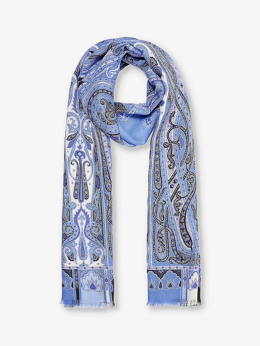 Paisley-print fringed cashmere and silk-blend scarf - 1