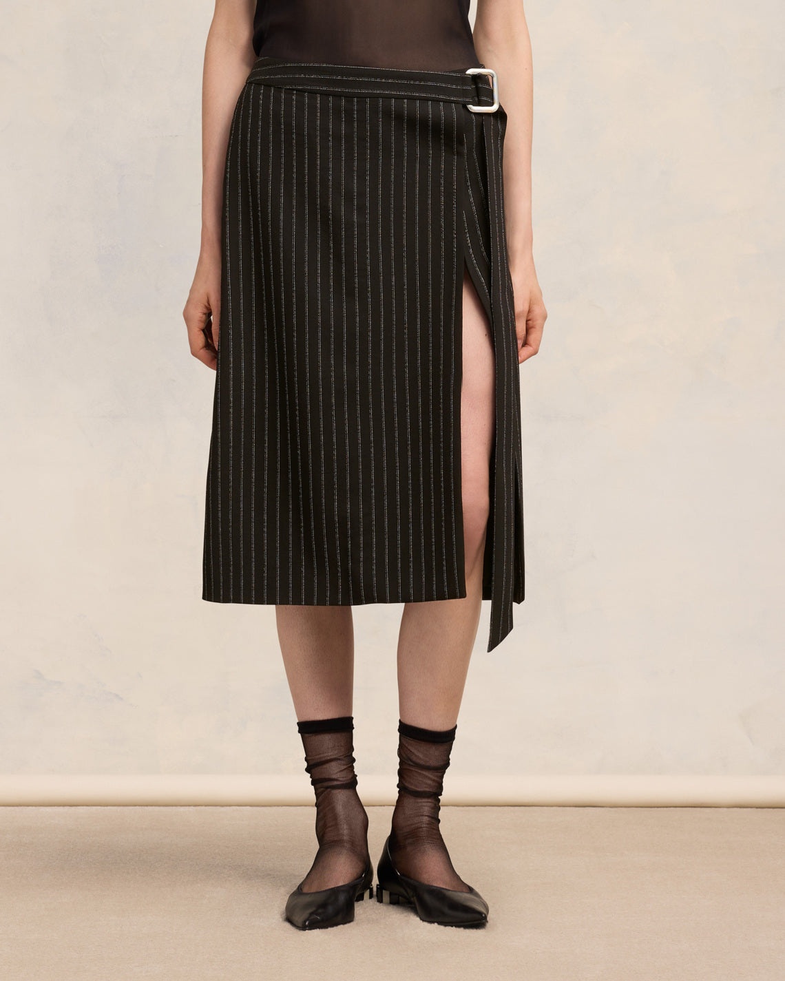 MIDI BELTED SKIRT WITH SLIT - 3