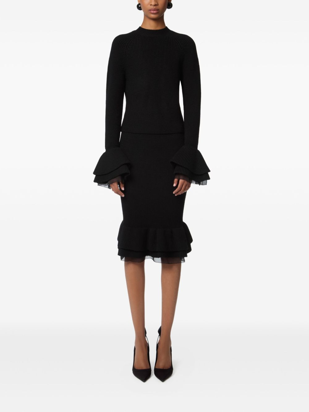 ruffled-cuff wool top - 2