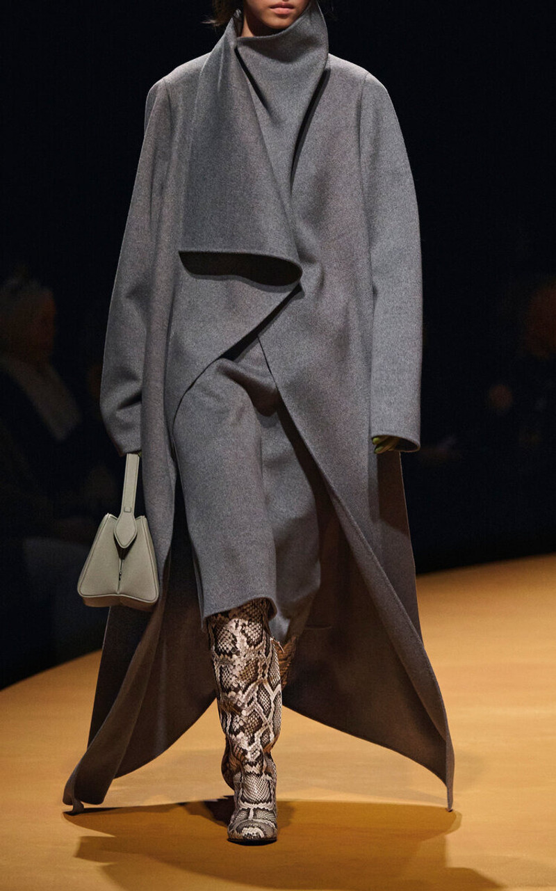 KHAITE Nania Mid-Rise Cashmere Knee-Length Skirt grey outlook