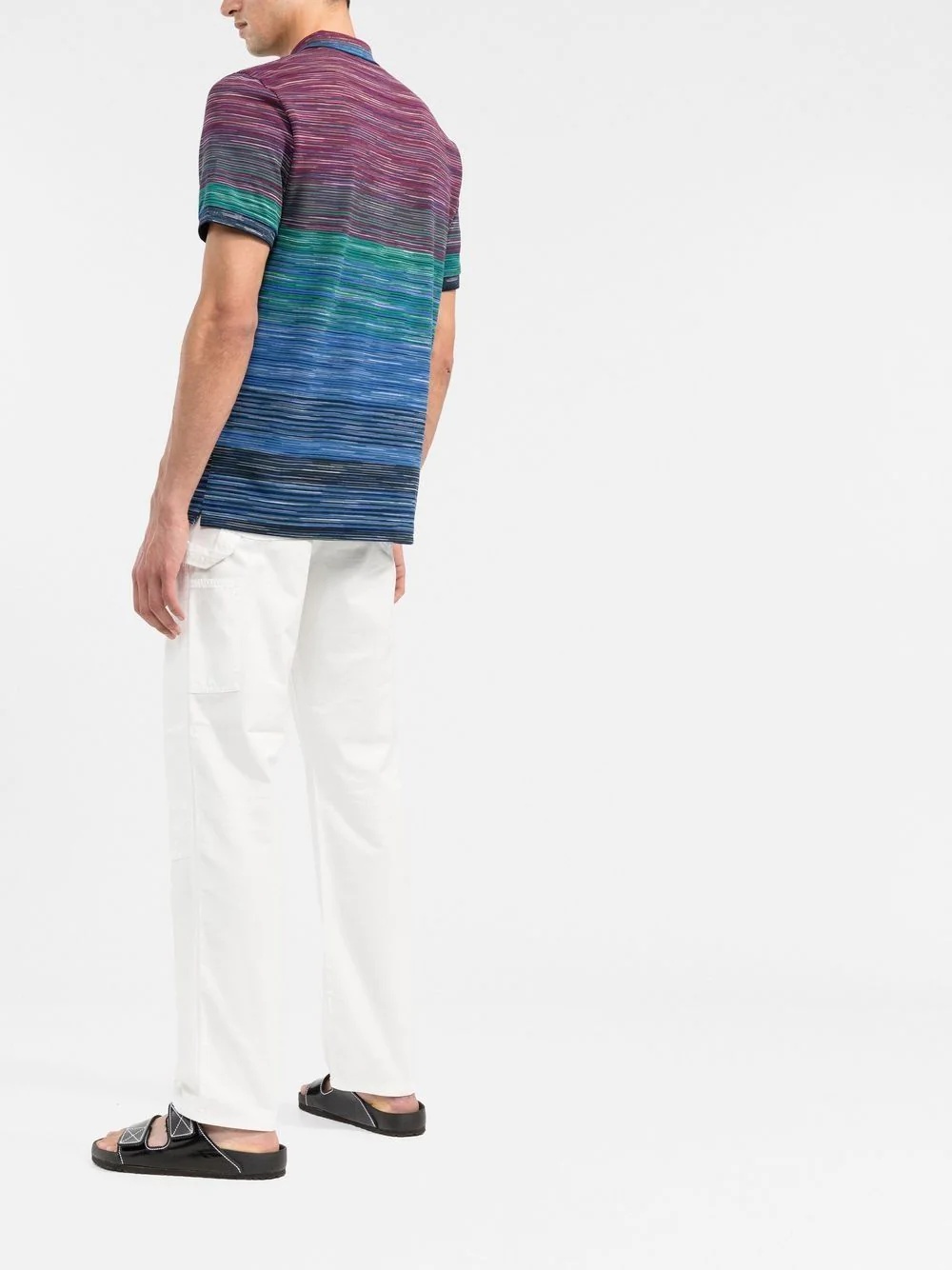 stripe knit short-sleeve polo shirt - 4