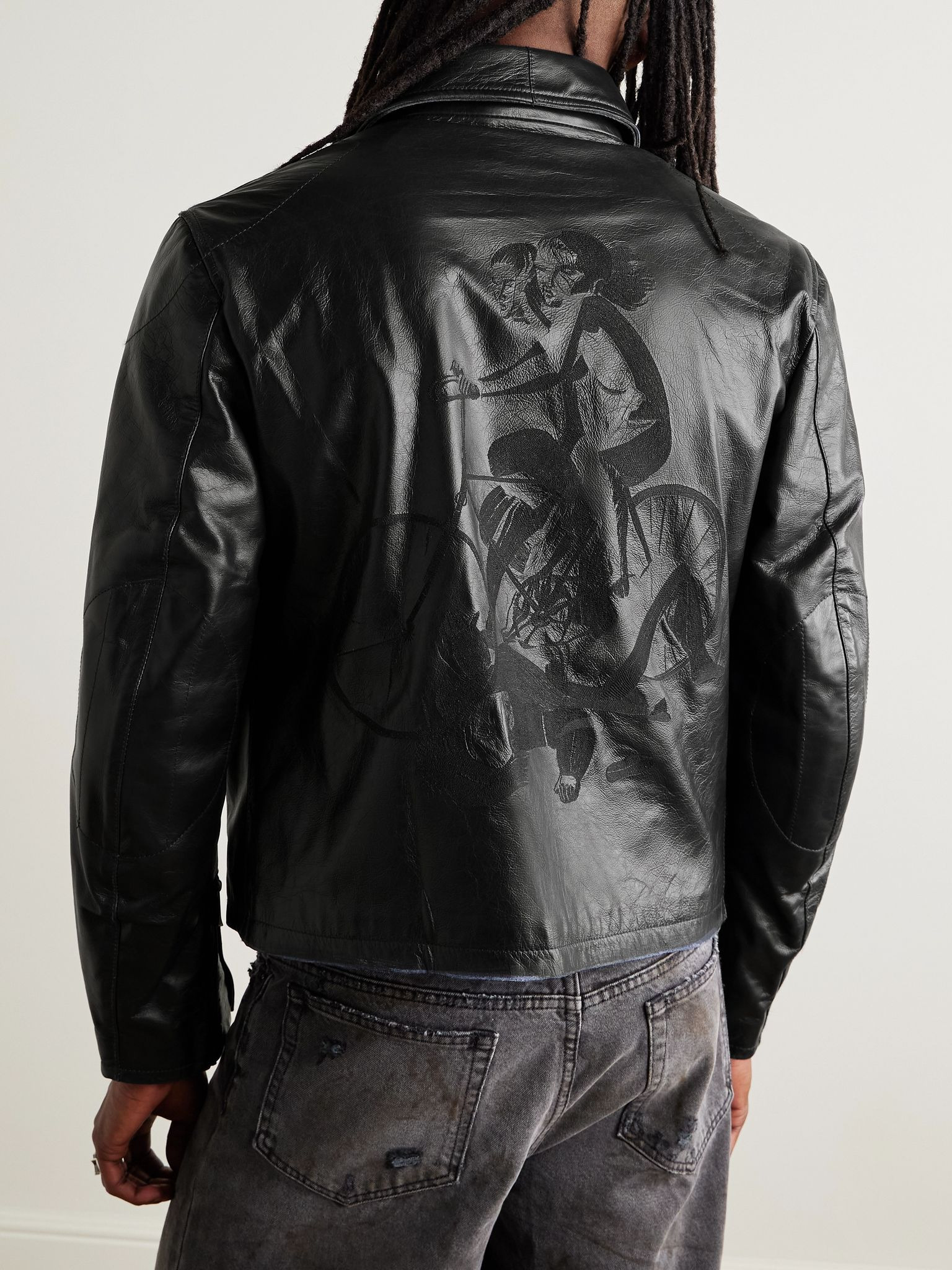 The Bully Distressed Embroidered Tumbled-Leather Jacket Black - 4