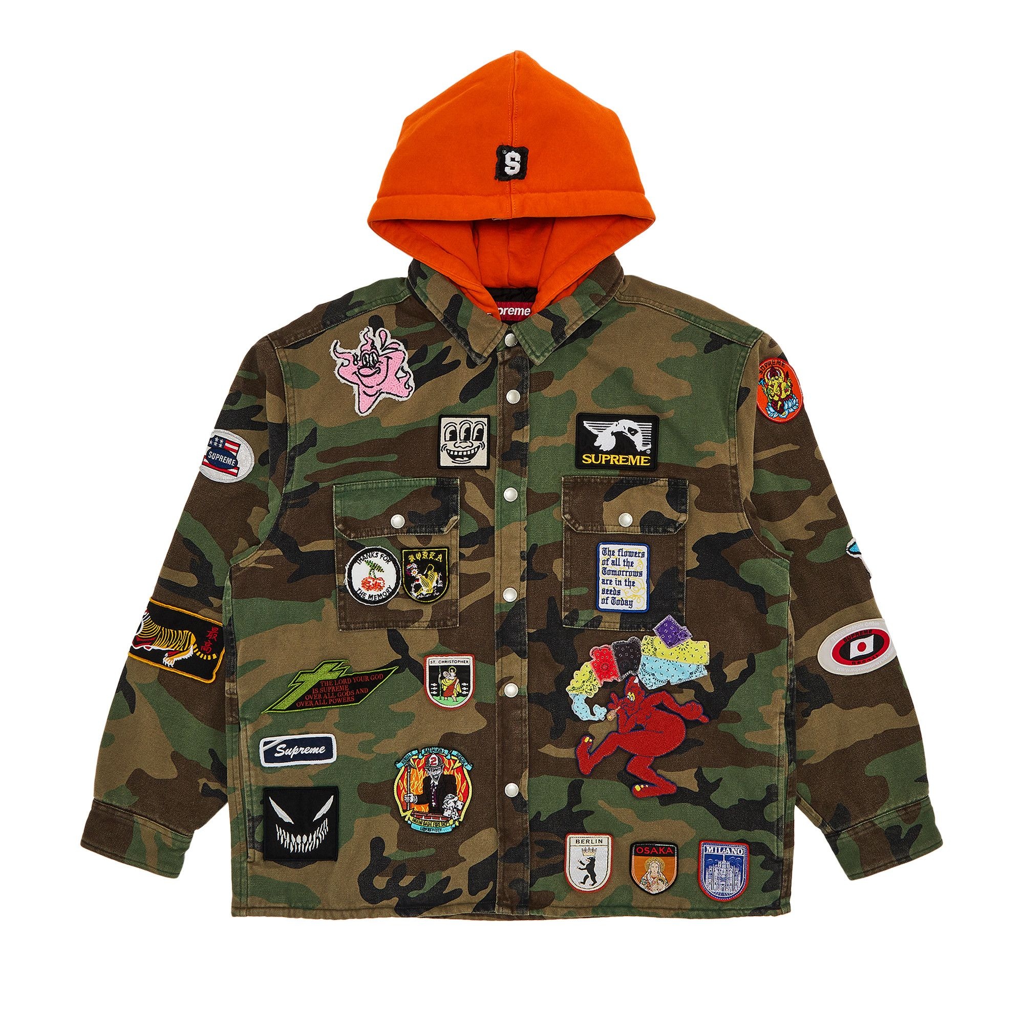 Supreme Patches Hooded Zip Up Shirt 'Woodland Camo' - 1