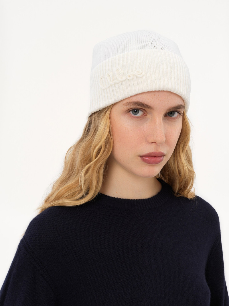 THE CHLOÉ LACE KNIT BEANIE IN WOOL & LACE JACQUARD 4