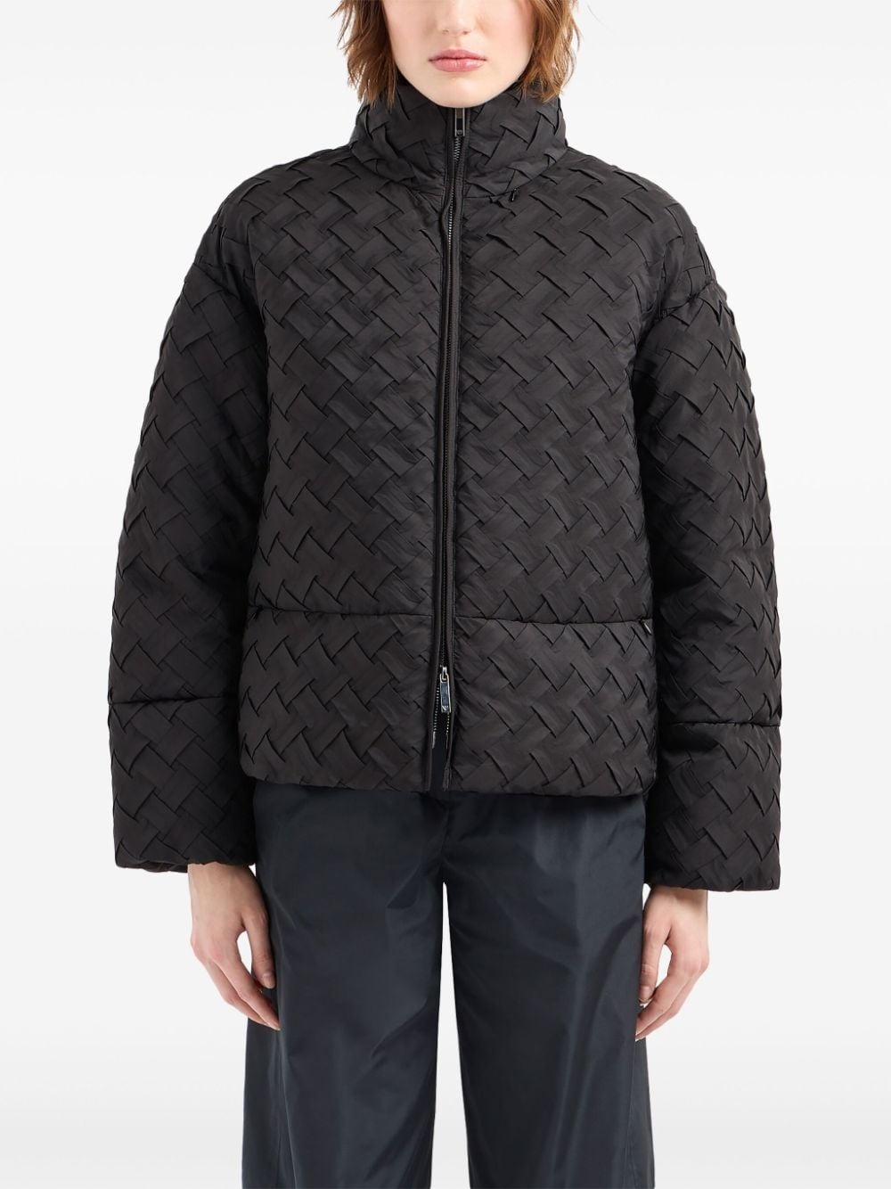 basket-weave high-neck jacket - 2