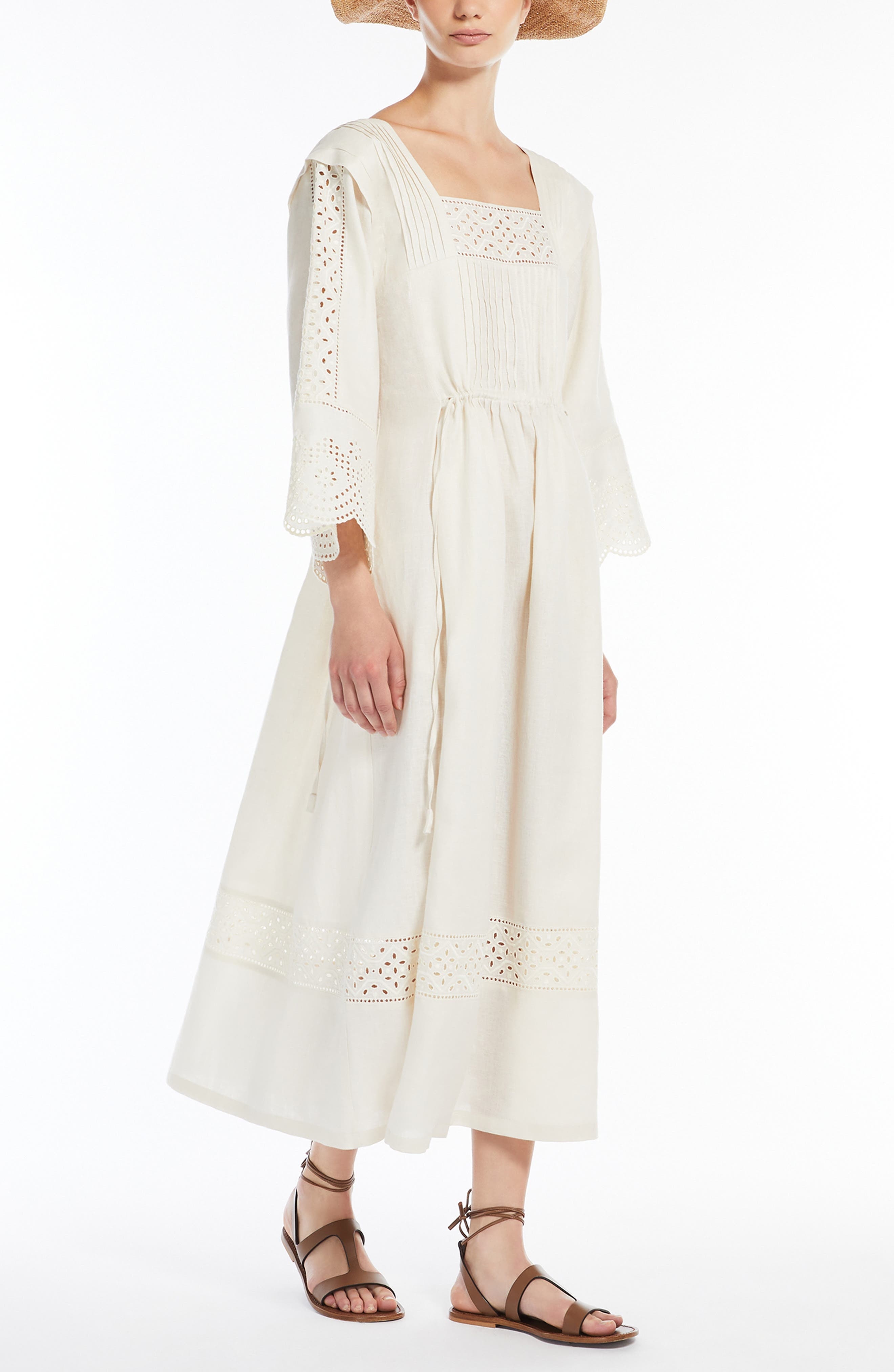 Weekend Max Mara Luglio Eyelet Long Sleeve Maxi Dress in Ecru at Nordstrom - 3
