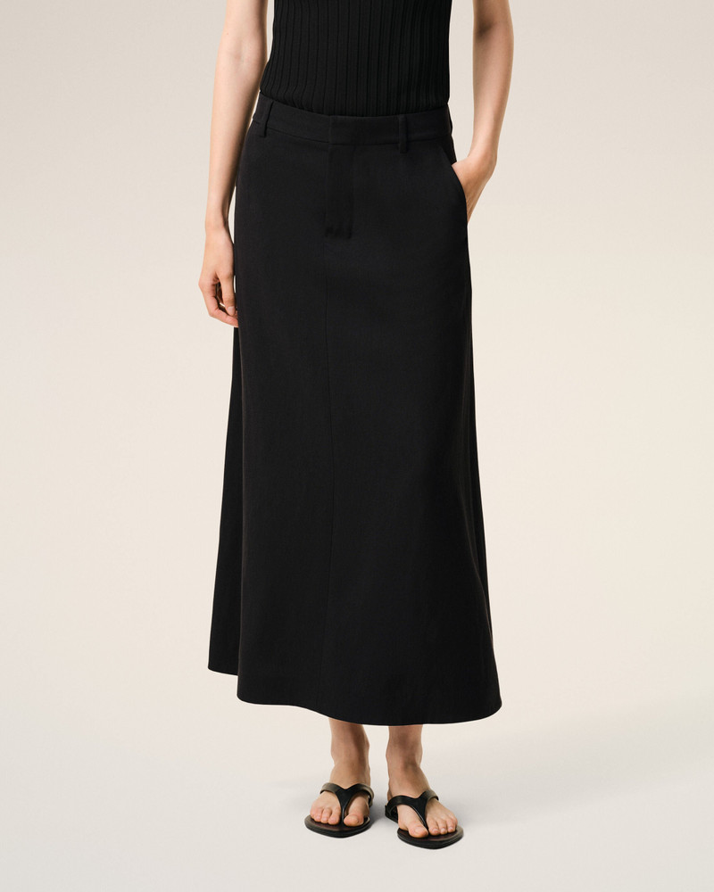 BLACK BLENDED LINEN TAILOR CONSTRUCTION LONG TRAPEZE SKIRT 3