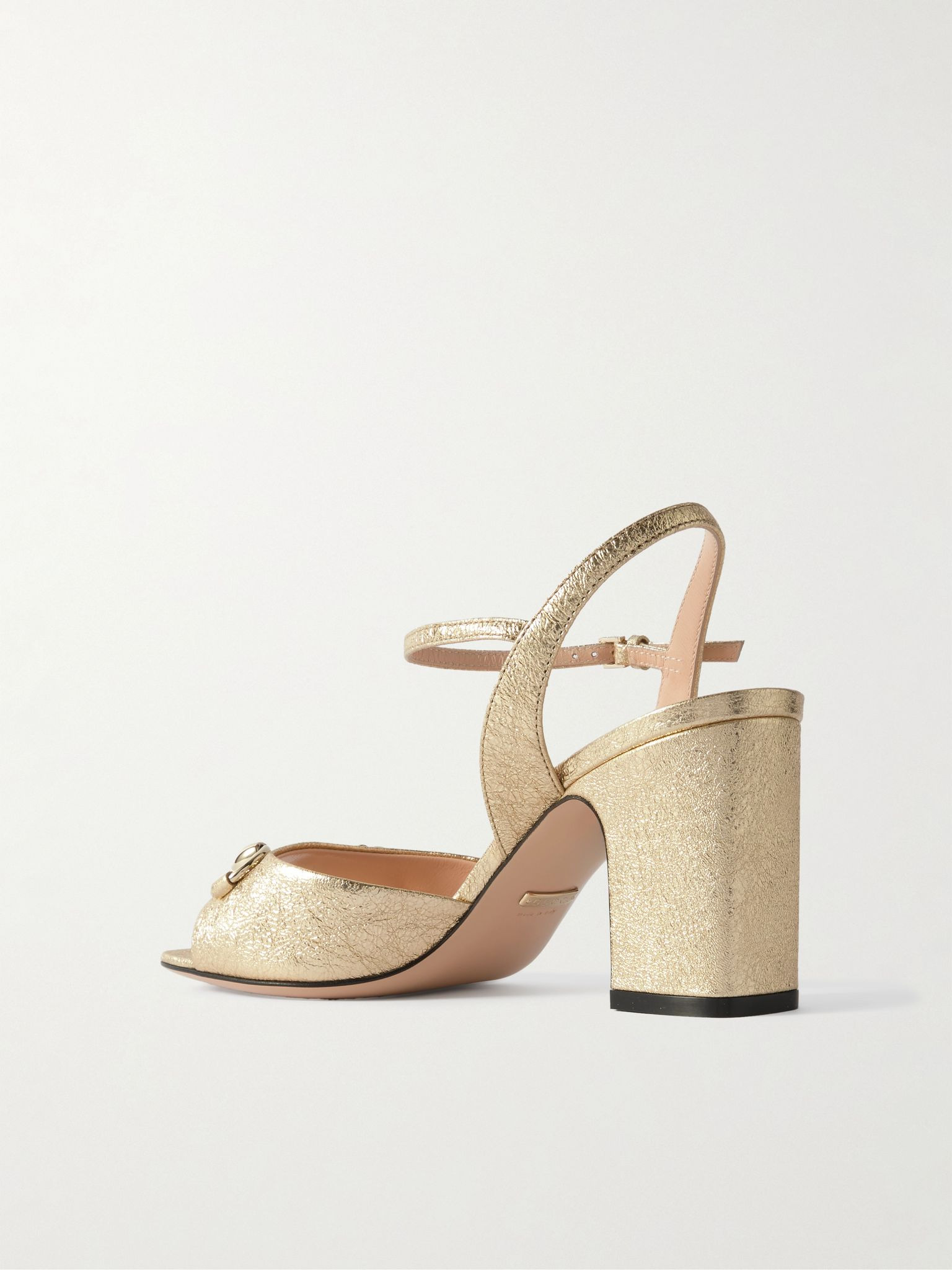 Lady Horsebit metallic textured-leather sandals Gold - 3