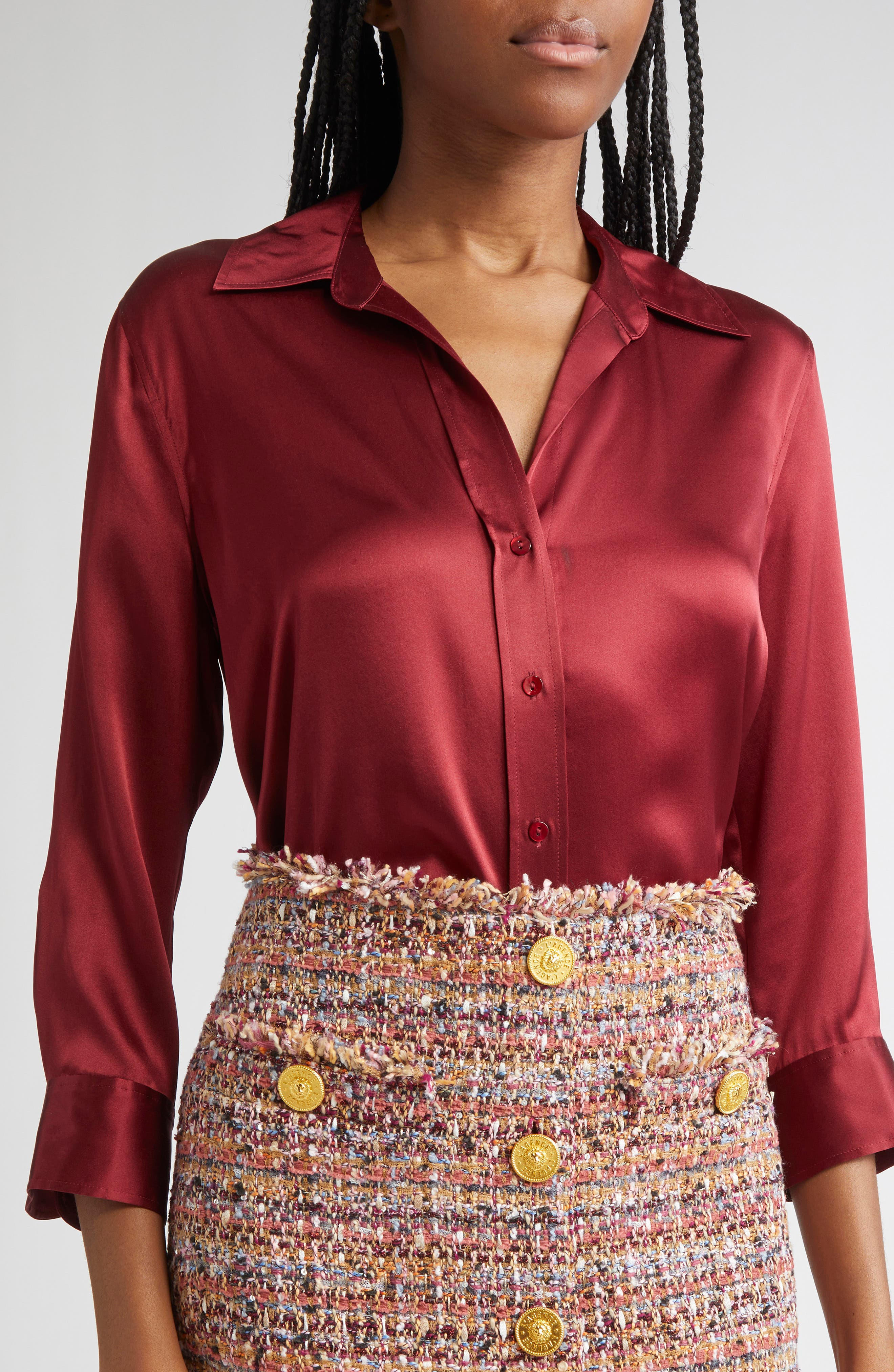 L'AGENCE Dani Silk Charmeuse Blouse in Black Cherry at Nordstrom - 5