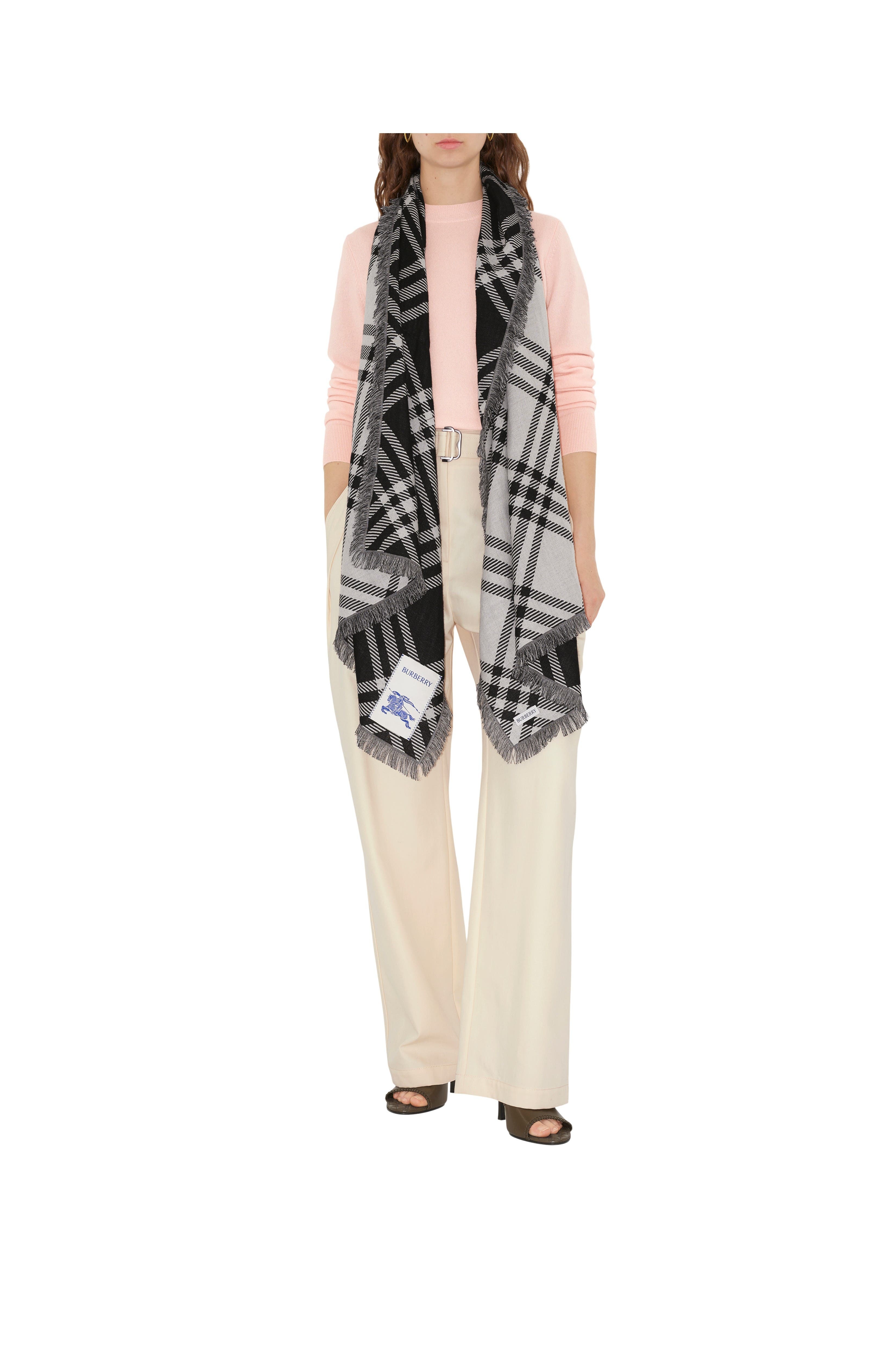 burberry Wide Check Wool Silk Scarf in Black/calico at Nordstrom - 2