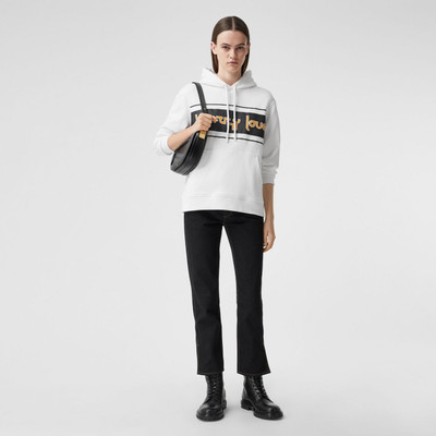 Burberry Slogan Print Cotton Oversized Hoodie outlook