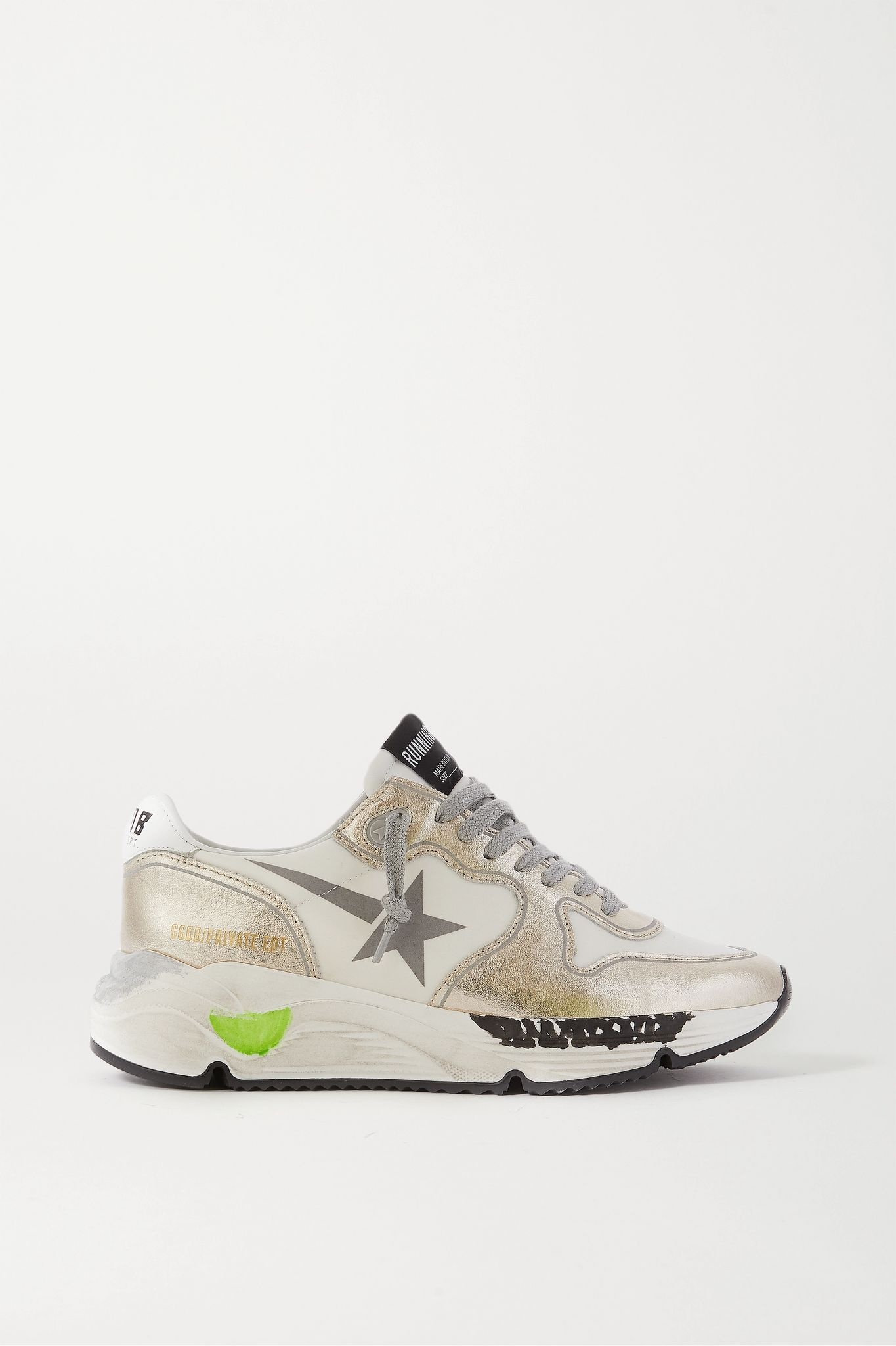 Running Sole distressed metallic leather sneakers - 1